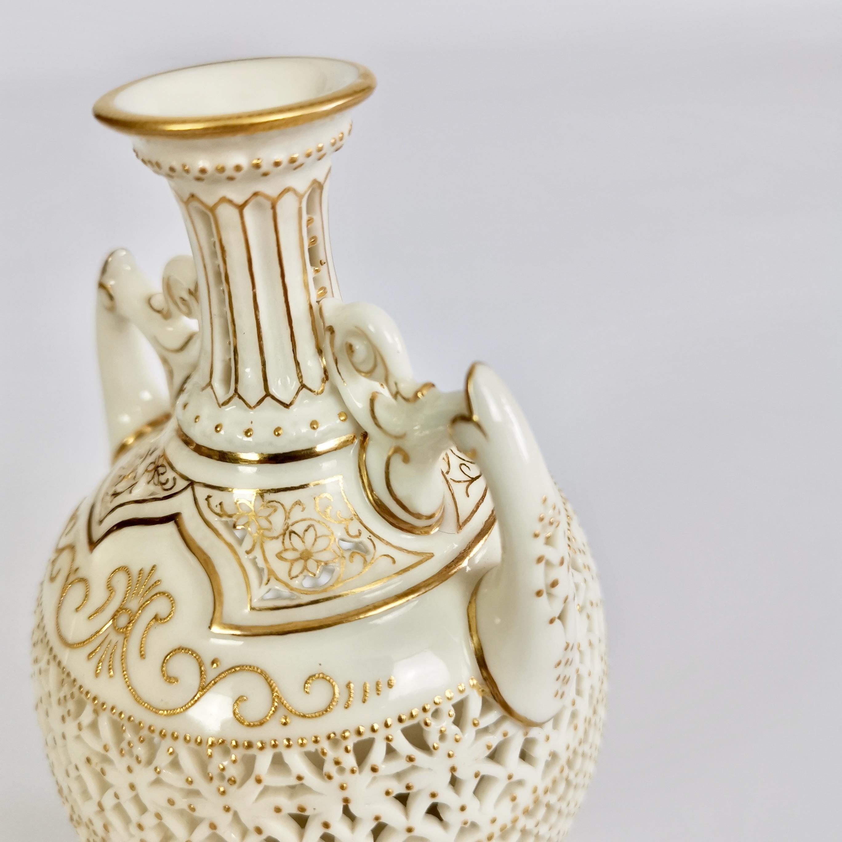 Early 20th Century Royal Worcester Small Persian Porcelain Vase, Reticulated George Owen, 1917