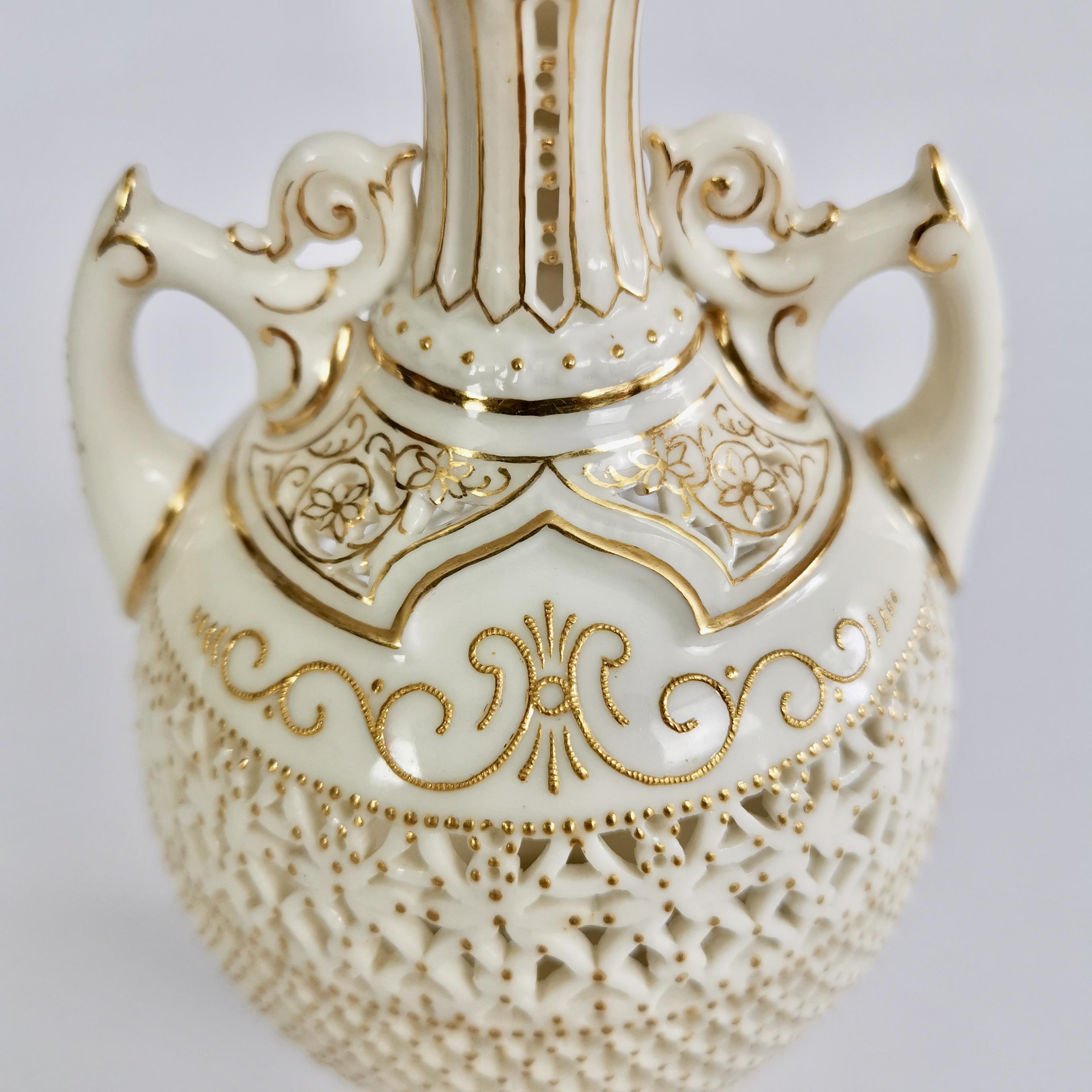 Royal Worcester Small Persian Porcelain Vase, Reticulated George Owen, 1917 1