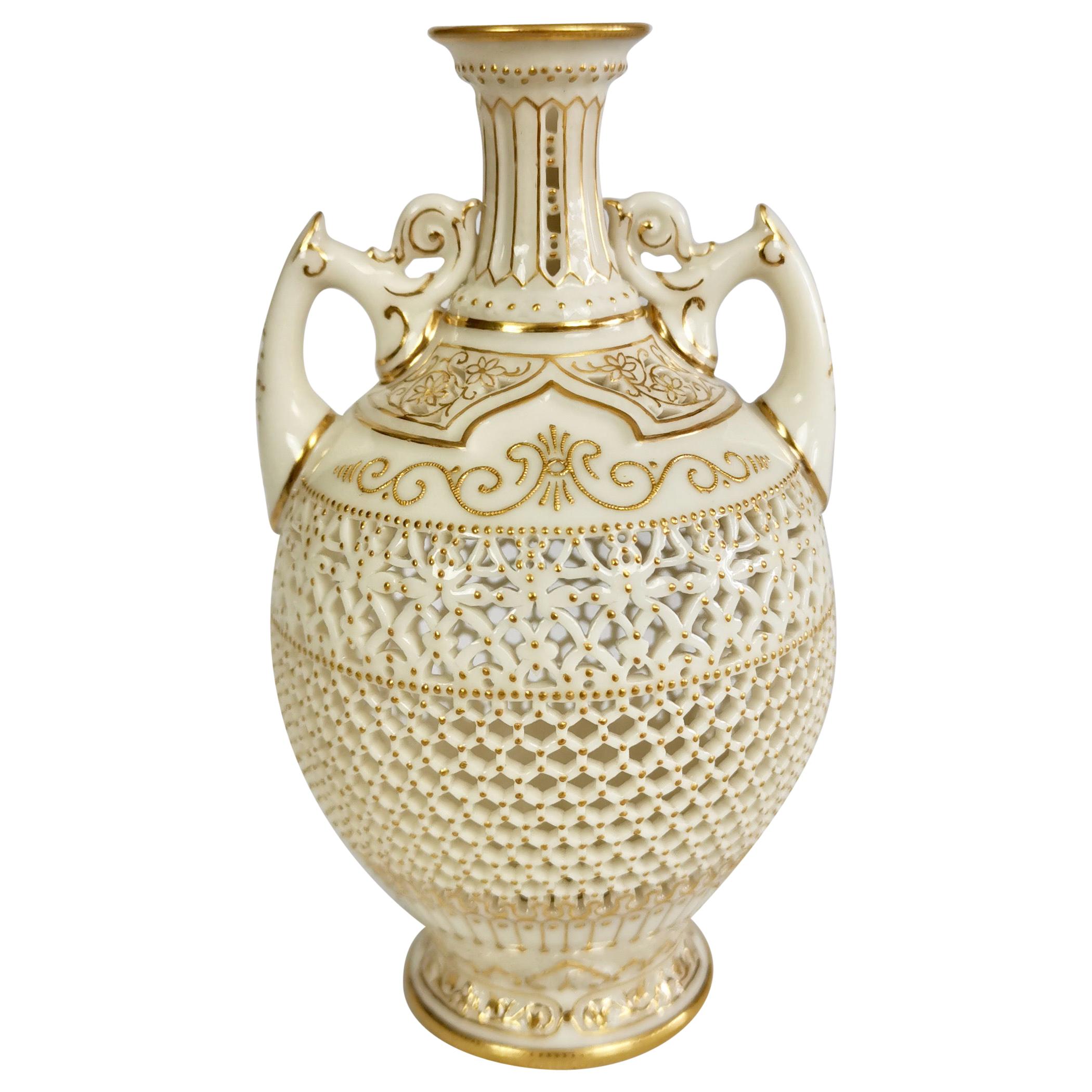 Royal Worcester Small Persian Porcelain Vase, Reticulated George Owen, 1917