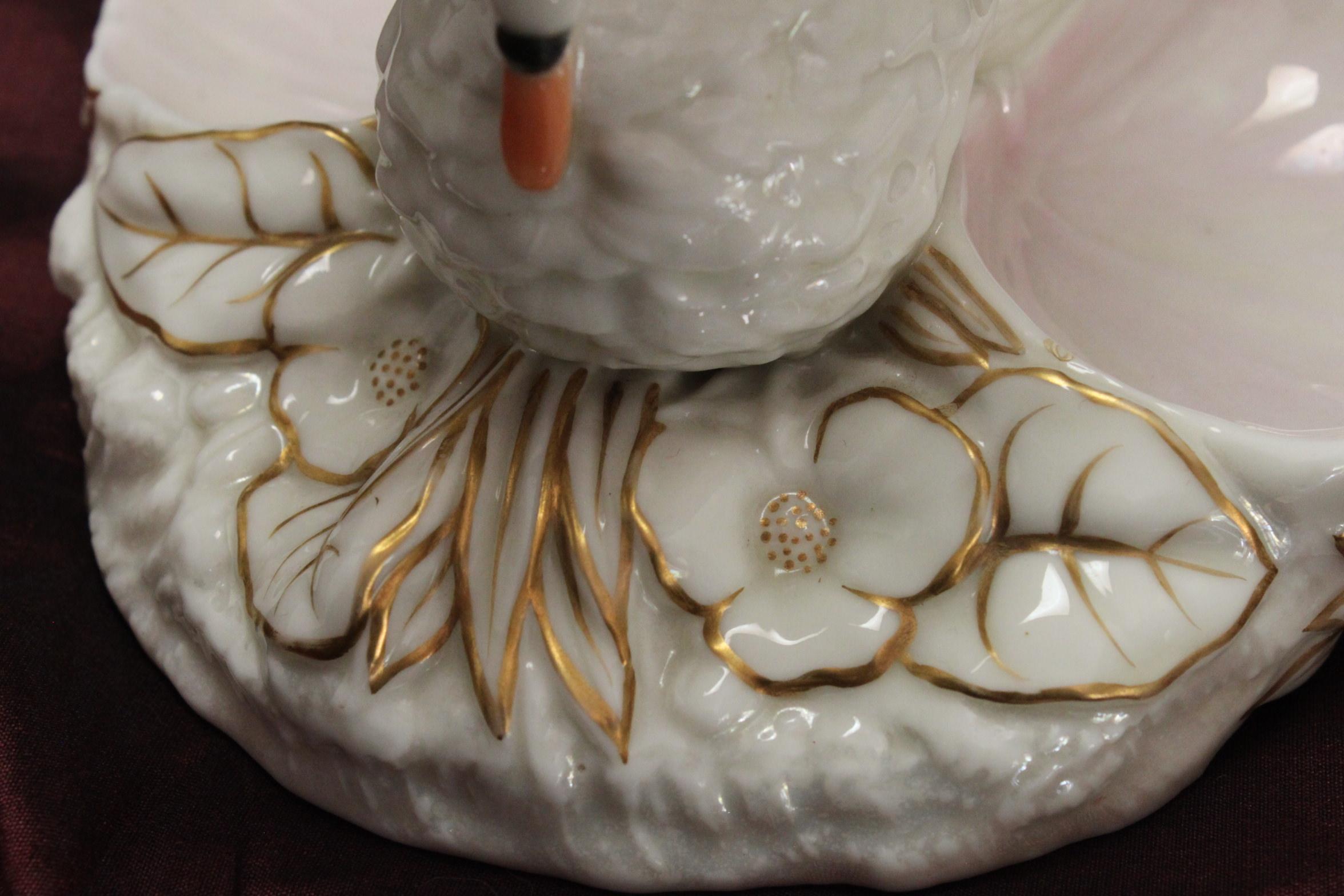 Victorian Royal Worcester Swan and Nautilus Shell Table Centrepiece