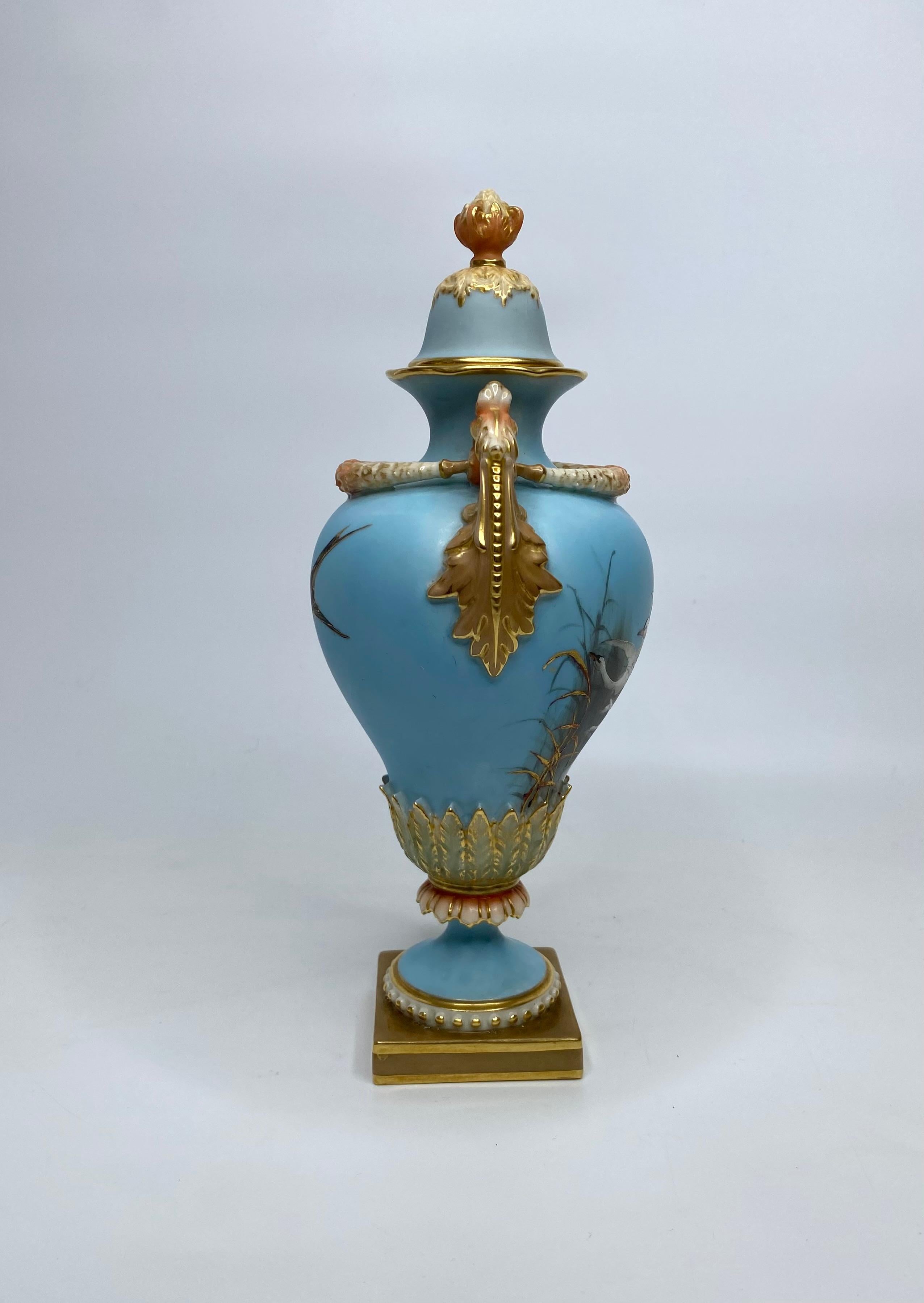 Victorian Royal Worcester ‘Swans’ vase and cover, Charles Baldwin, 1902.