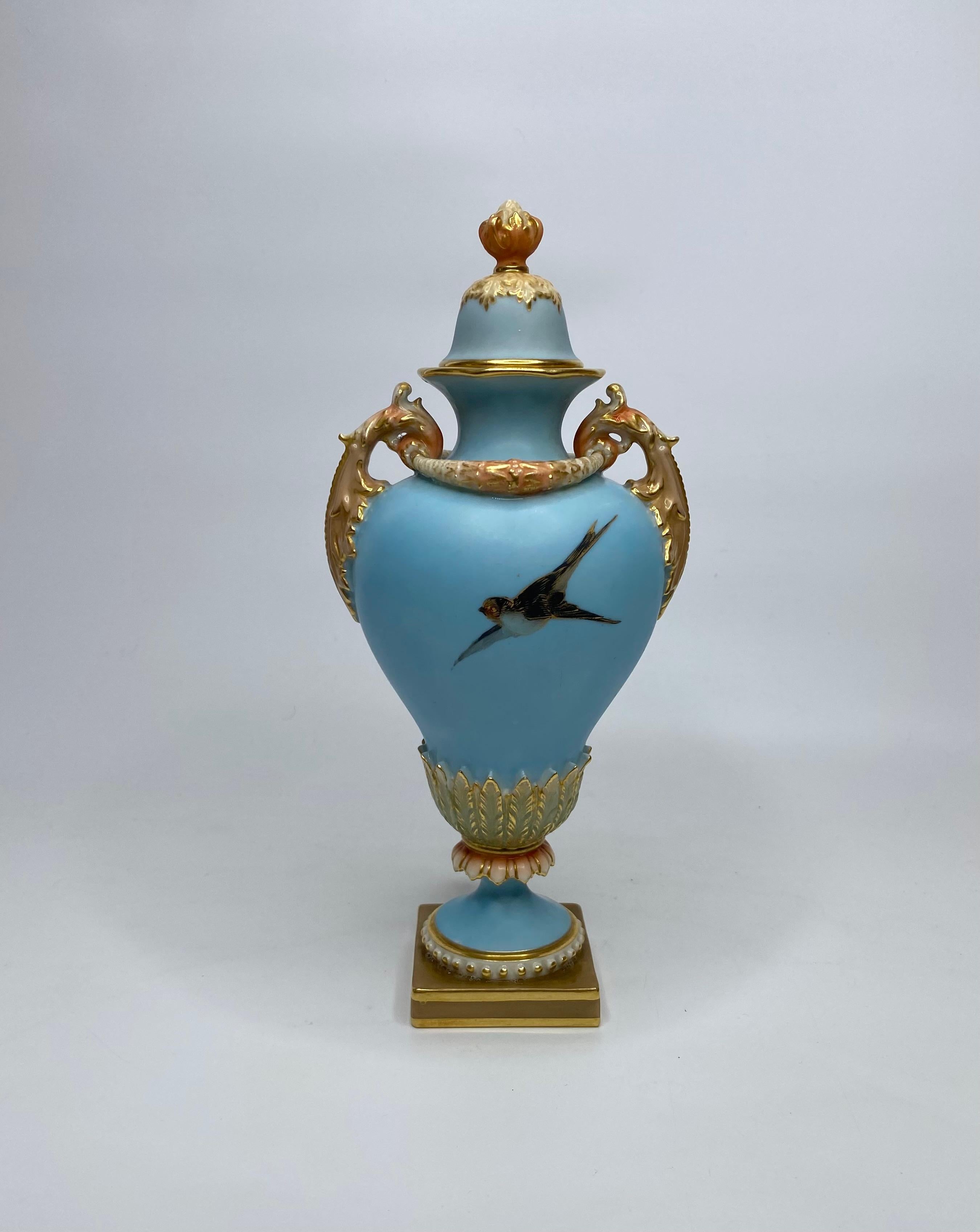 English Royal Worcester ‘Swans’ vase and cover, Charles Baldwin, 1902.