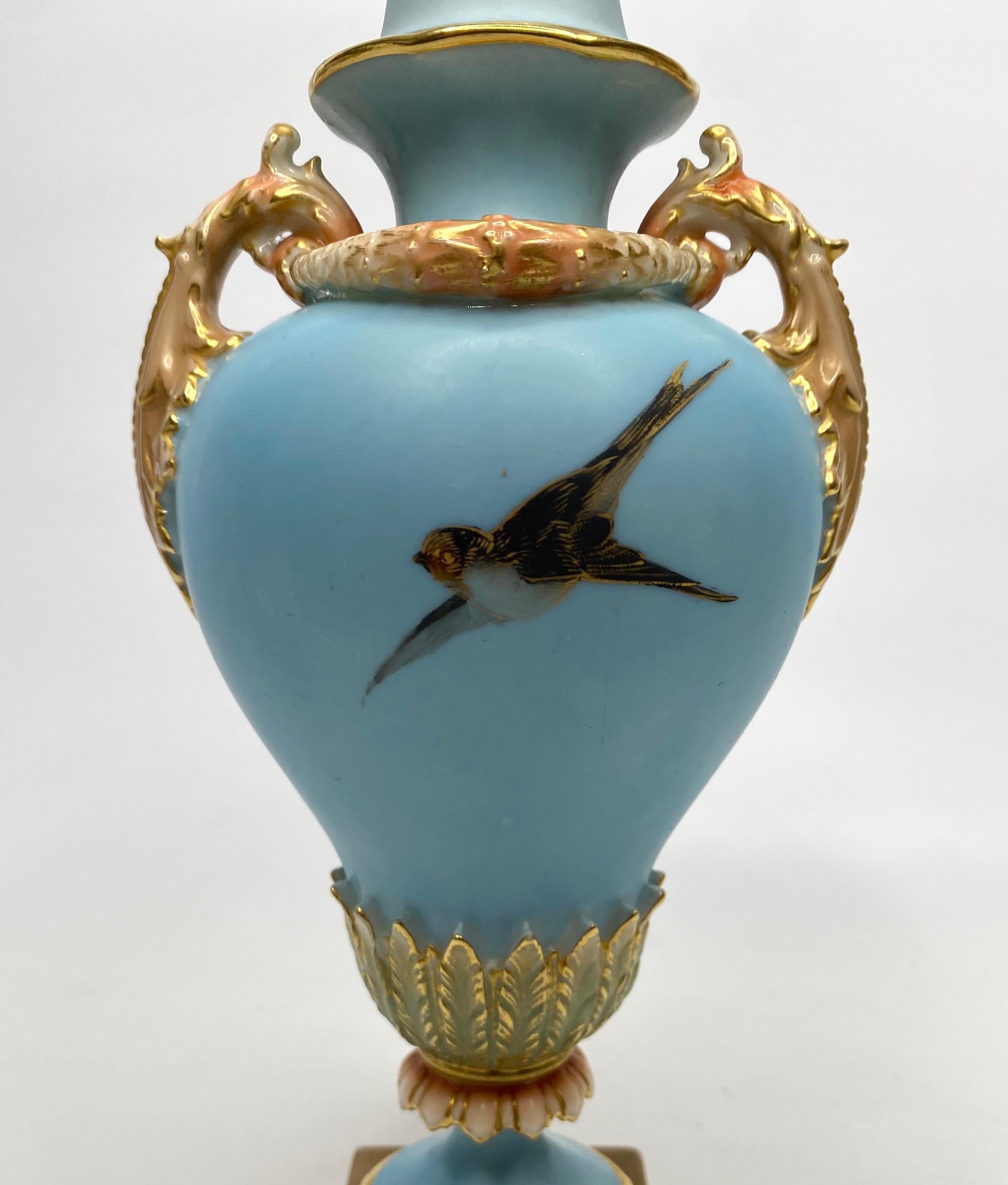 Fired Royal Worcester ‘Swans’ vase and cover, Charles Baldwin, 1902.