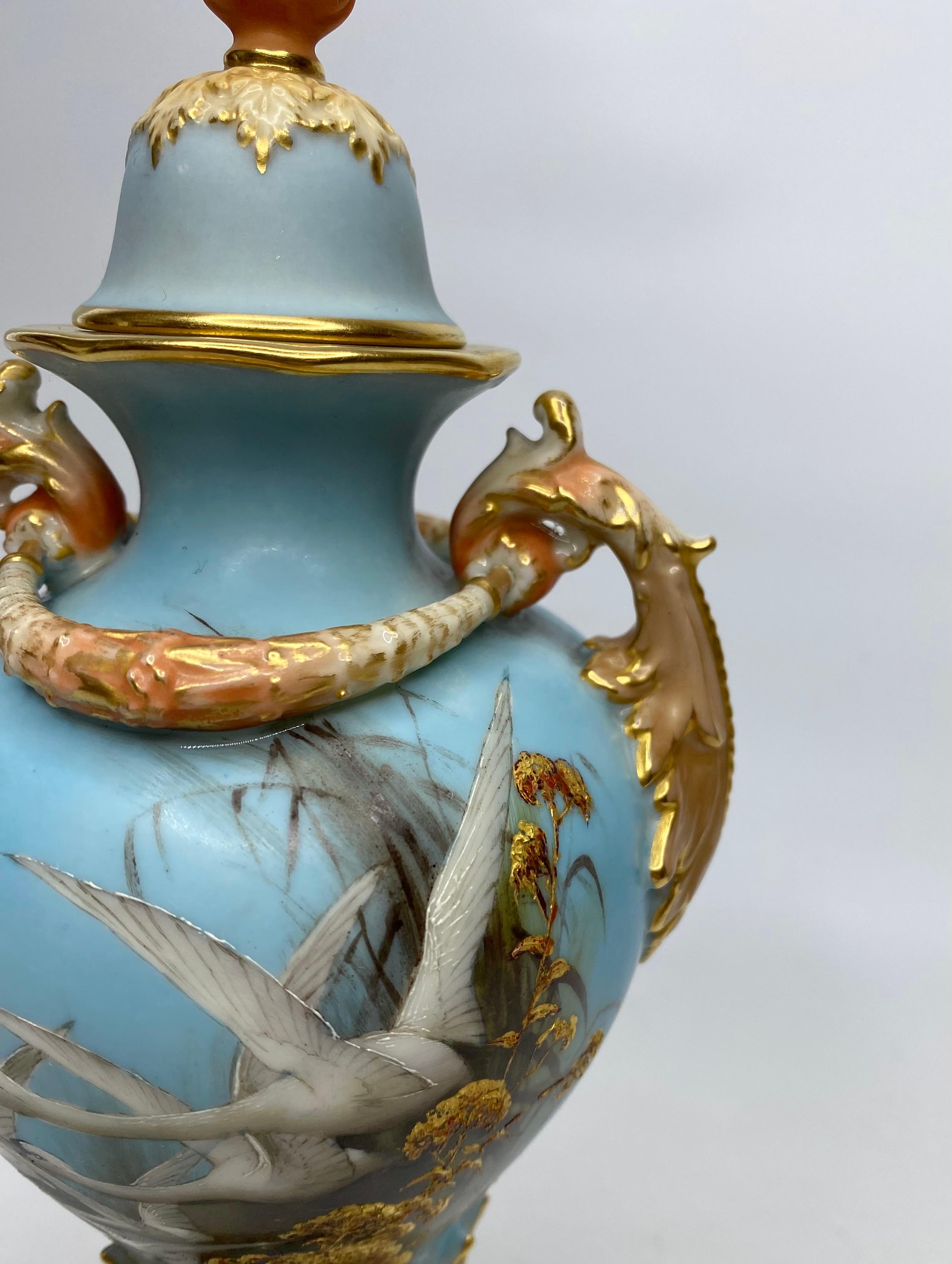 Early 20th Century Royal Worcester ‘Swans’ vase and cover, Charles Baldwin, 1902.