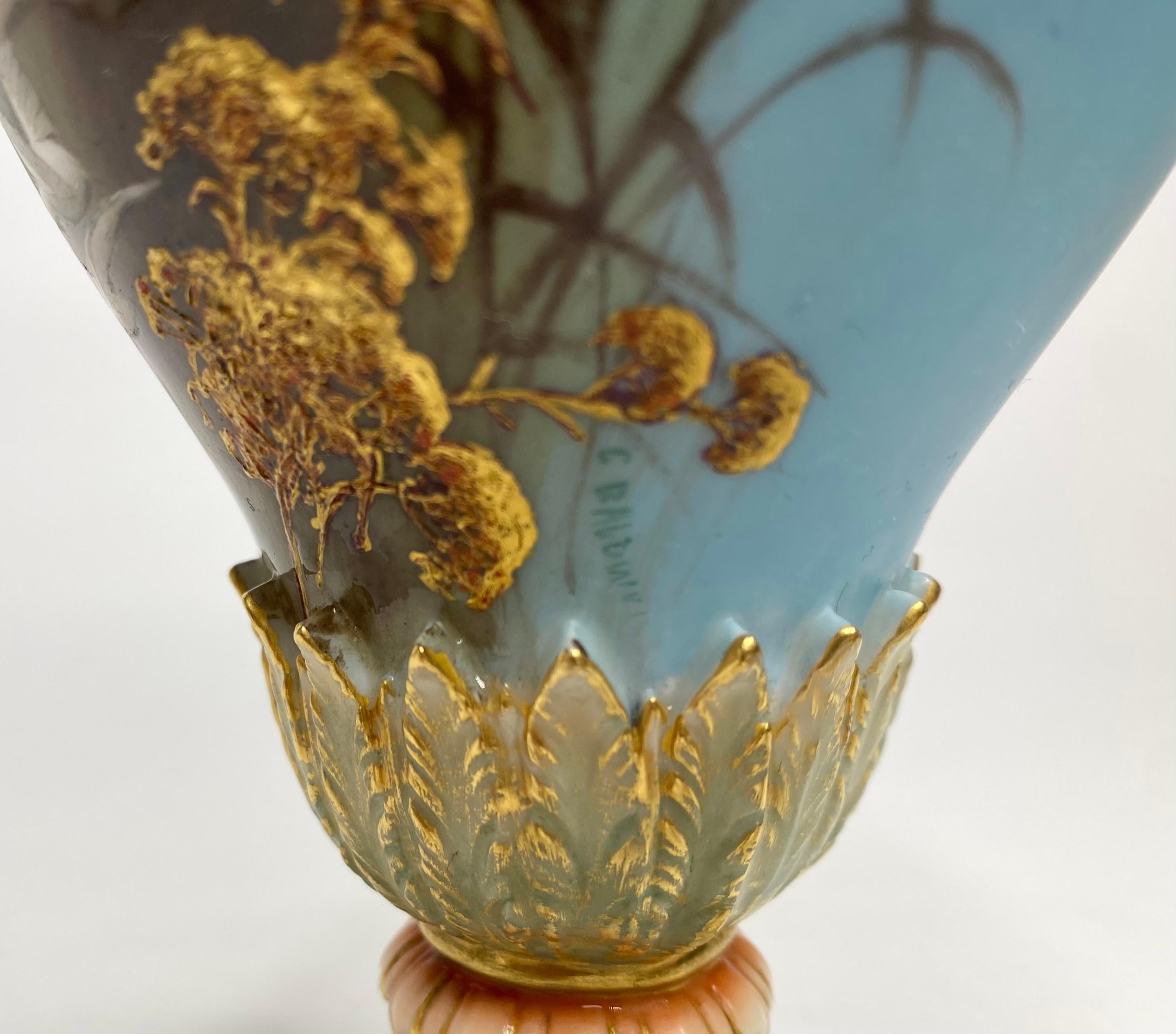 Porcelain Royal Worcester ‘Swans’ vase and cover, Charles Baldwin, 1902.