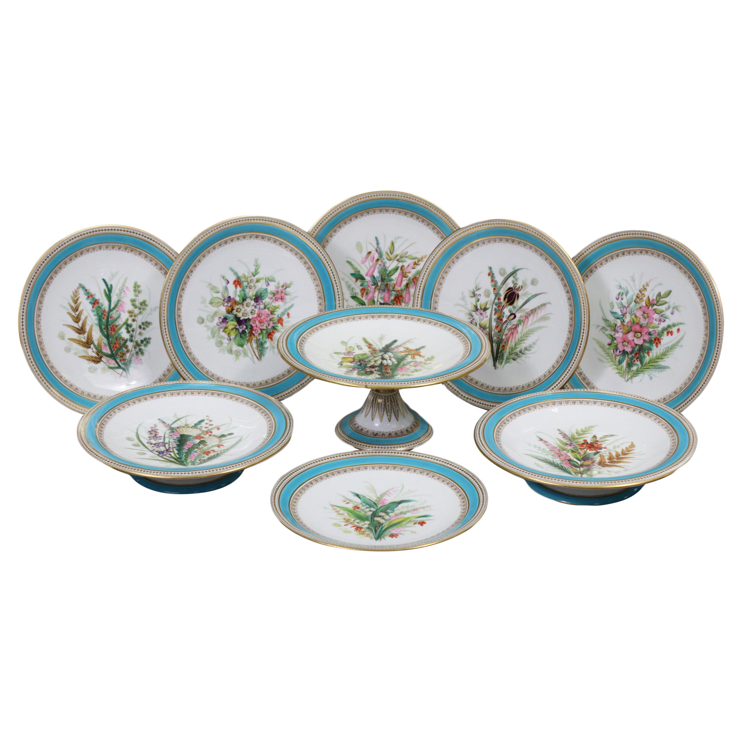 Royal Worcester Turquoise 9 Piece Part Dessert Service For Sale