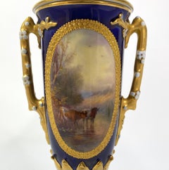 Royal Worcester vase and cover, Lowland Cattle, Harry Stinton, d. 1912.