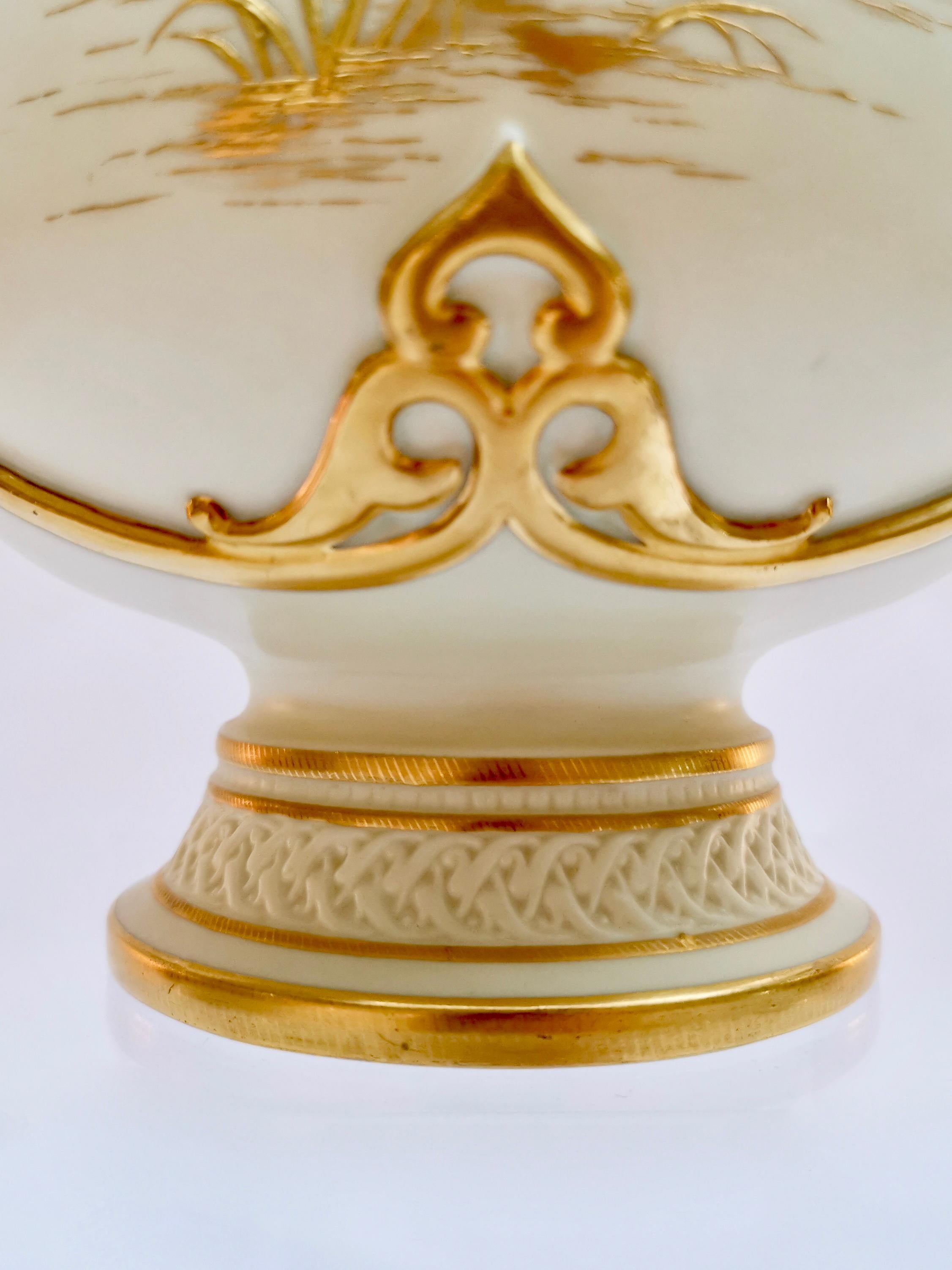 Royal Worcester Vase, Persian Revival, Gilt Stork Thomas Morton, Victorian 1889 5
