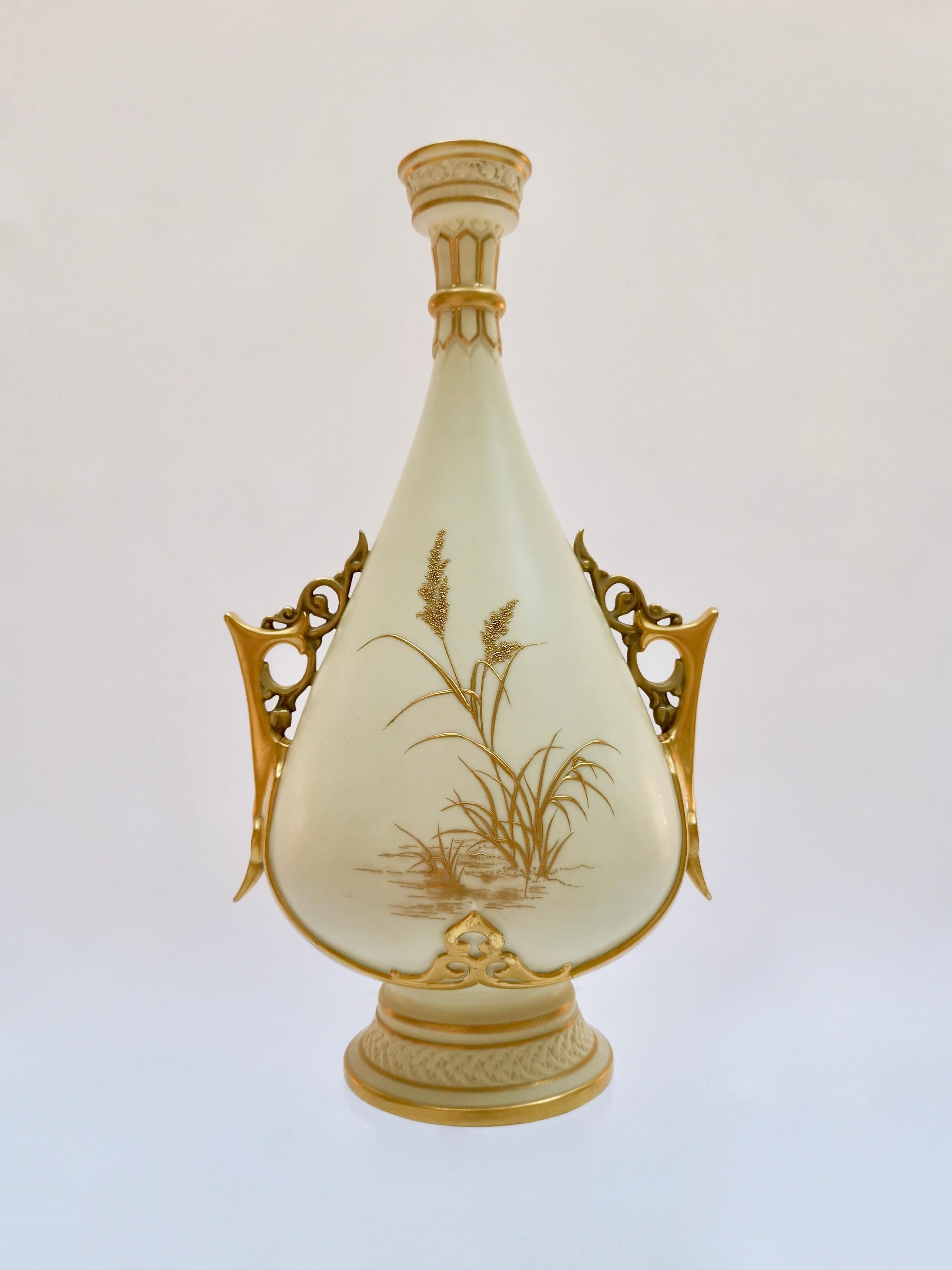 High Victorian Royal Worcester Vase, Persian Revival, Gilt Stork Thomas Morton, Victorian 1889