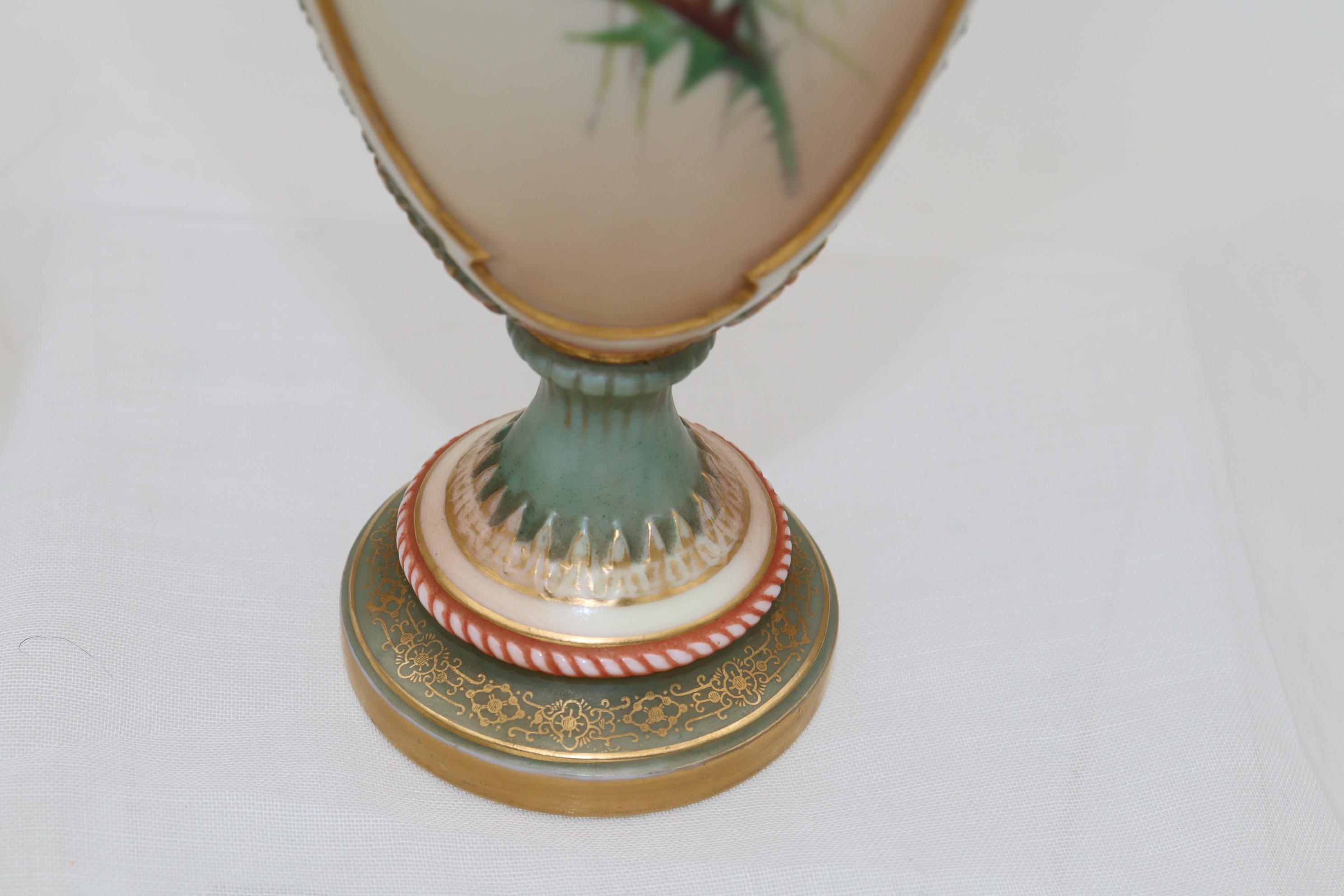 Royal Worcester vase featuring hand painted thistles In Good Condition For Sale In East Geelong, VIC