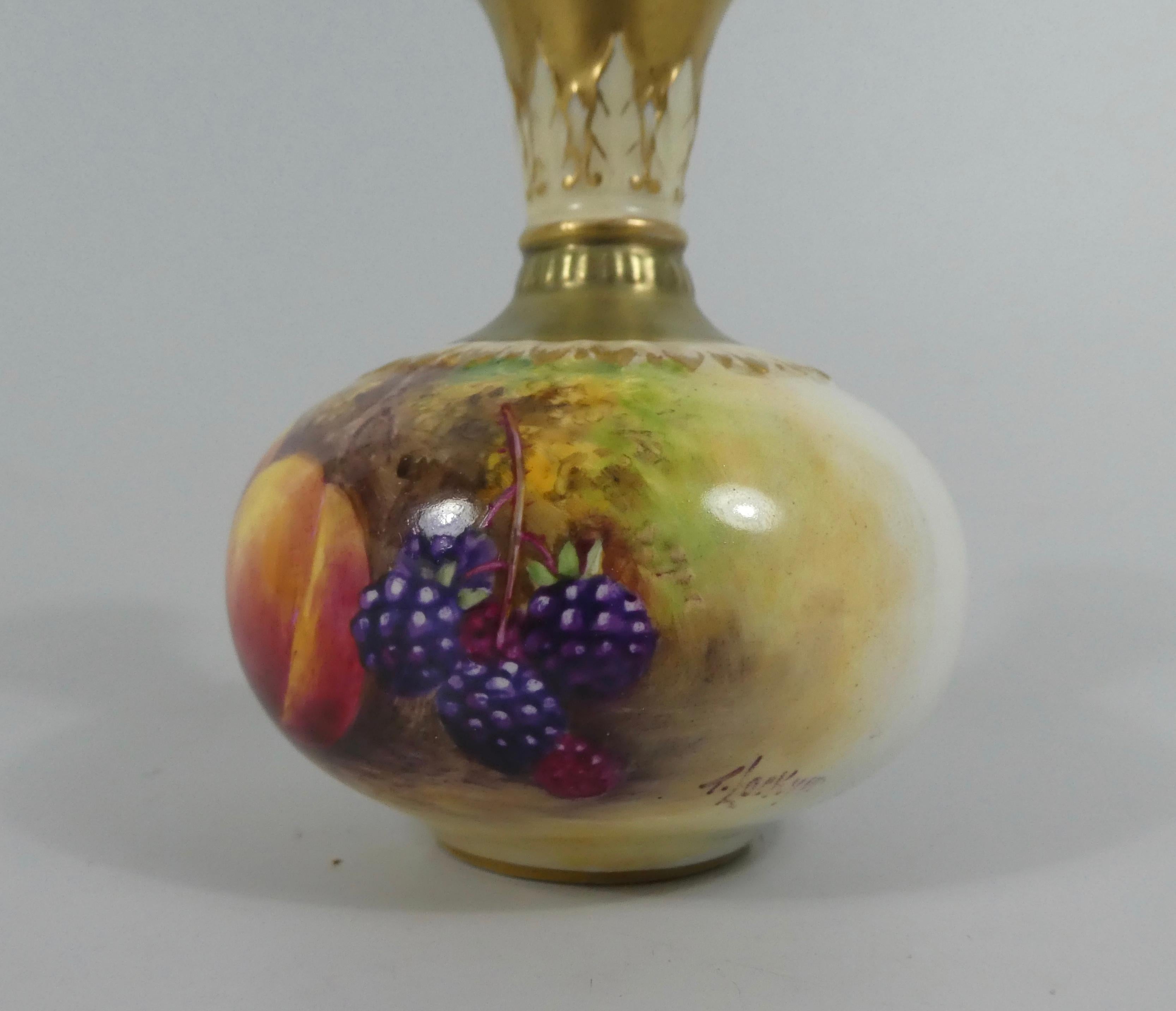 Victorian Royal Worcester Vase, Fruit Painted by T.Lockyer, Dated, 1933