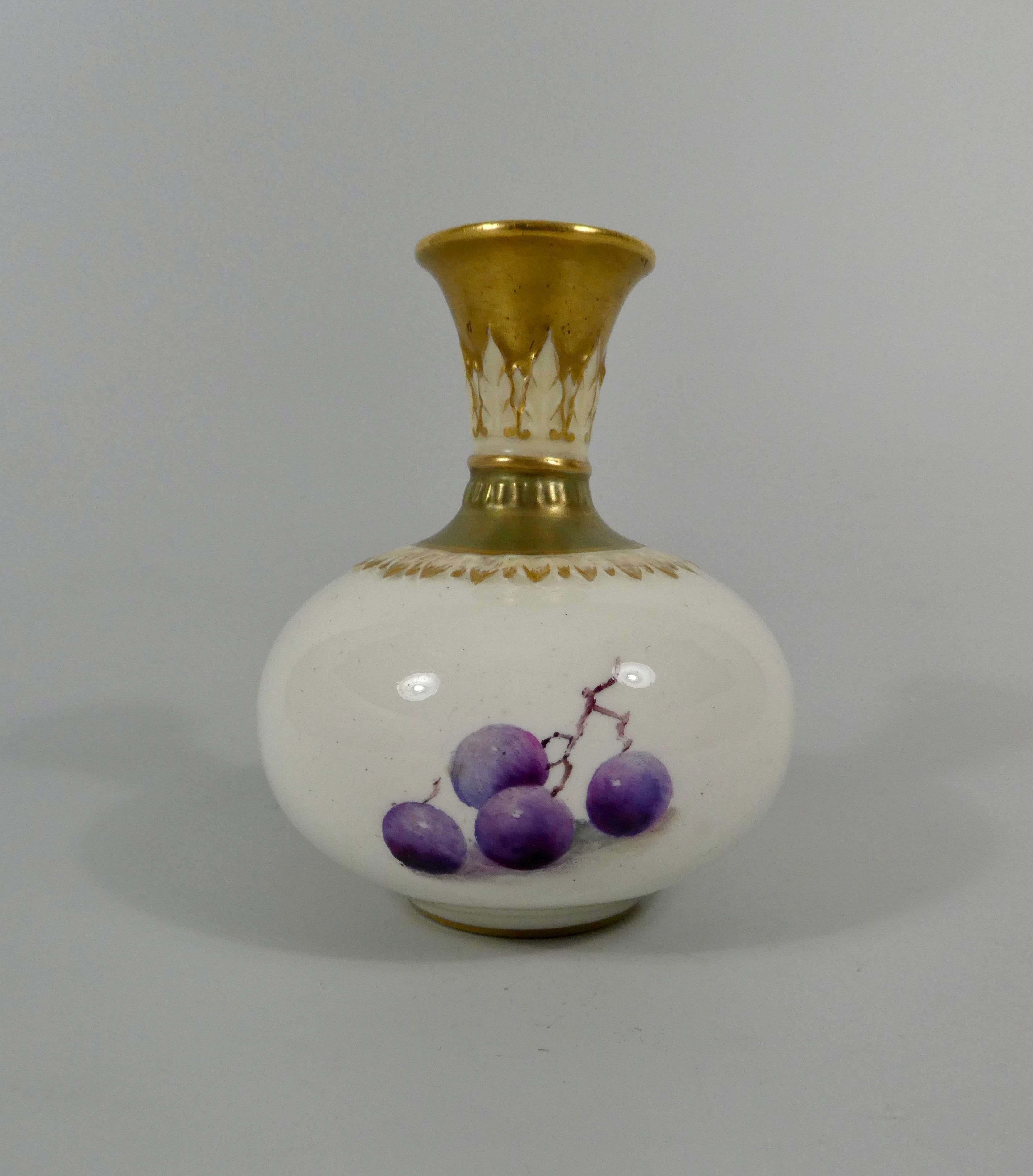 Fired Royal Worcester Vase, Fruit Painted by T.Lockyer, Dated, 1933