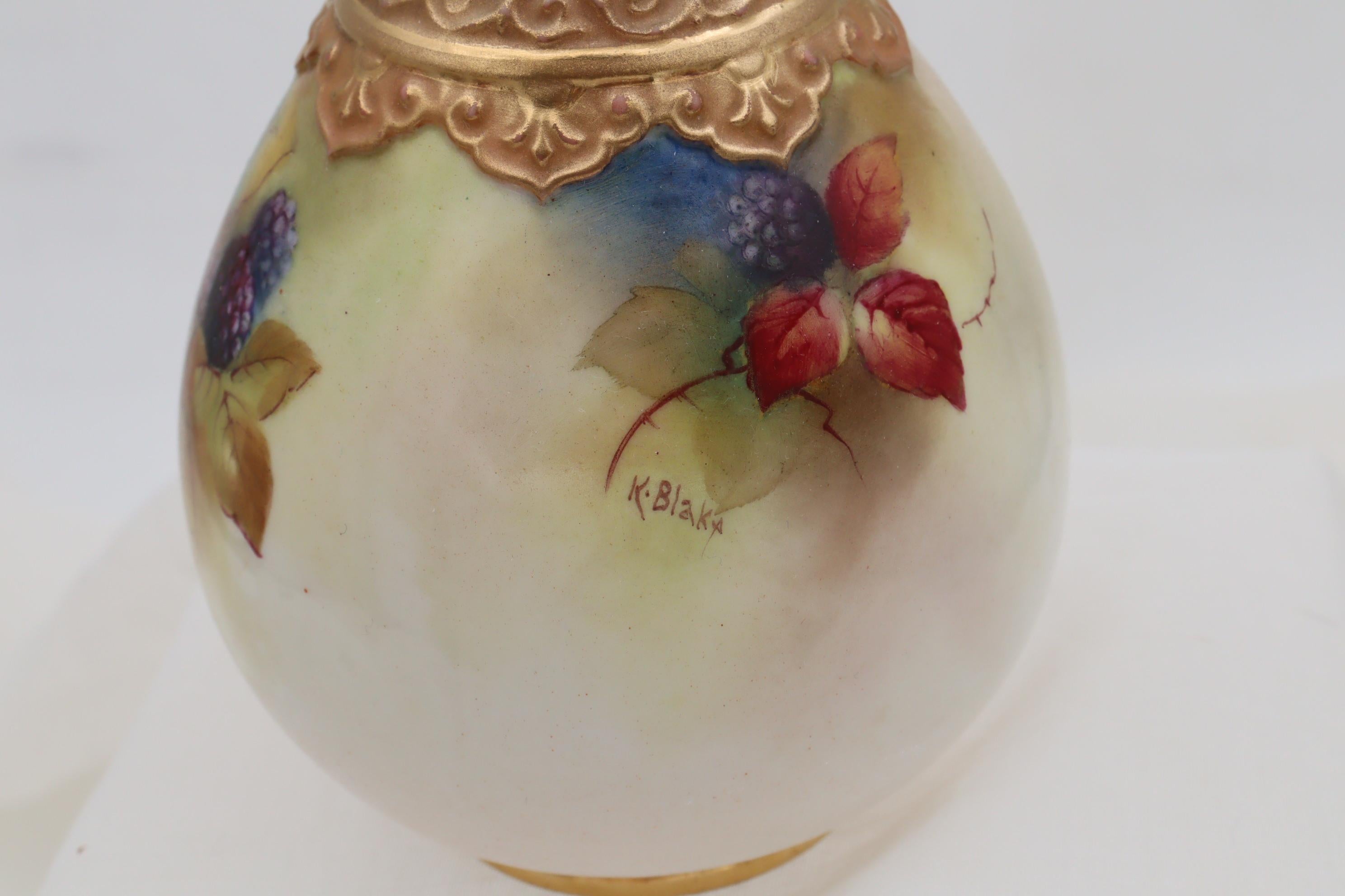 Hand-Painted Royal Worcester vase painted by Kitty Blake For Sale