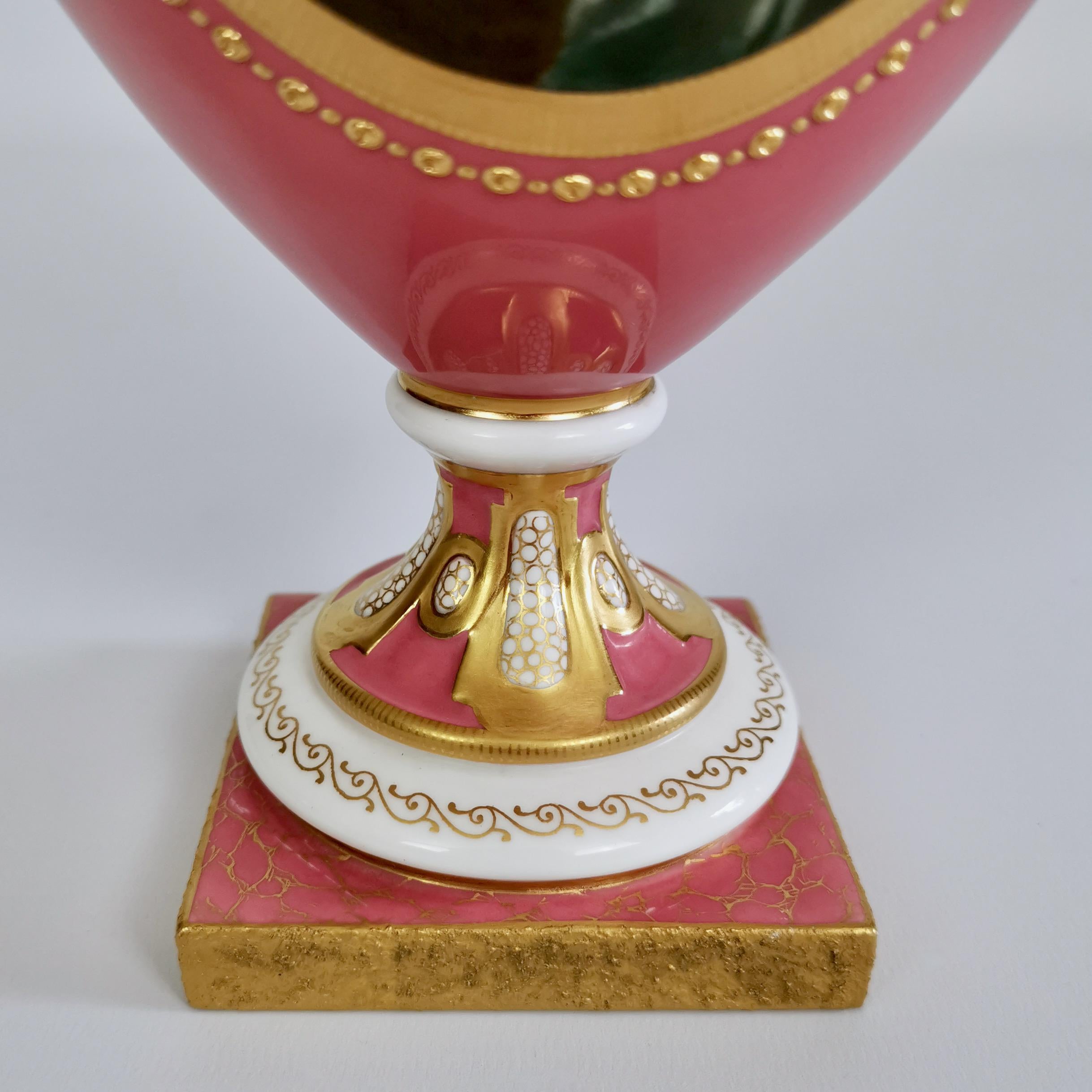 Royal Worcester Vase, Pink with Flowers and Fruits, Signed William Hawkins, 1917 3