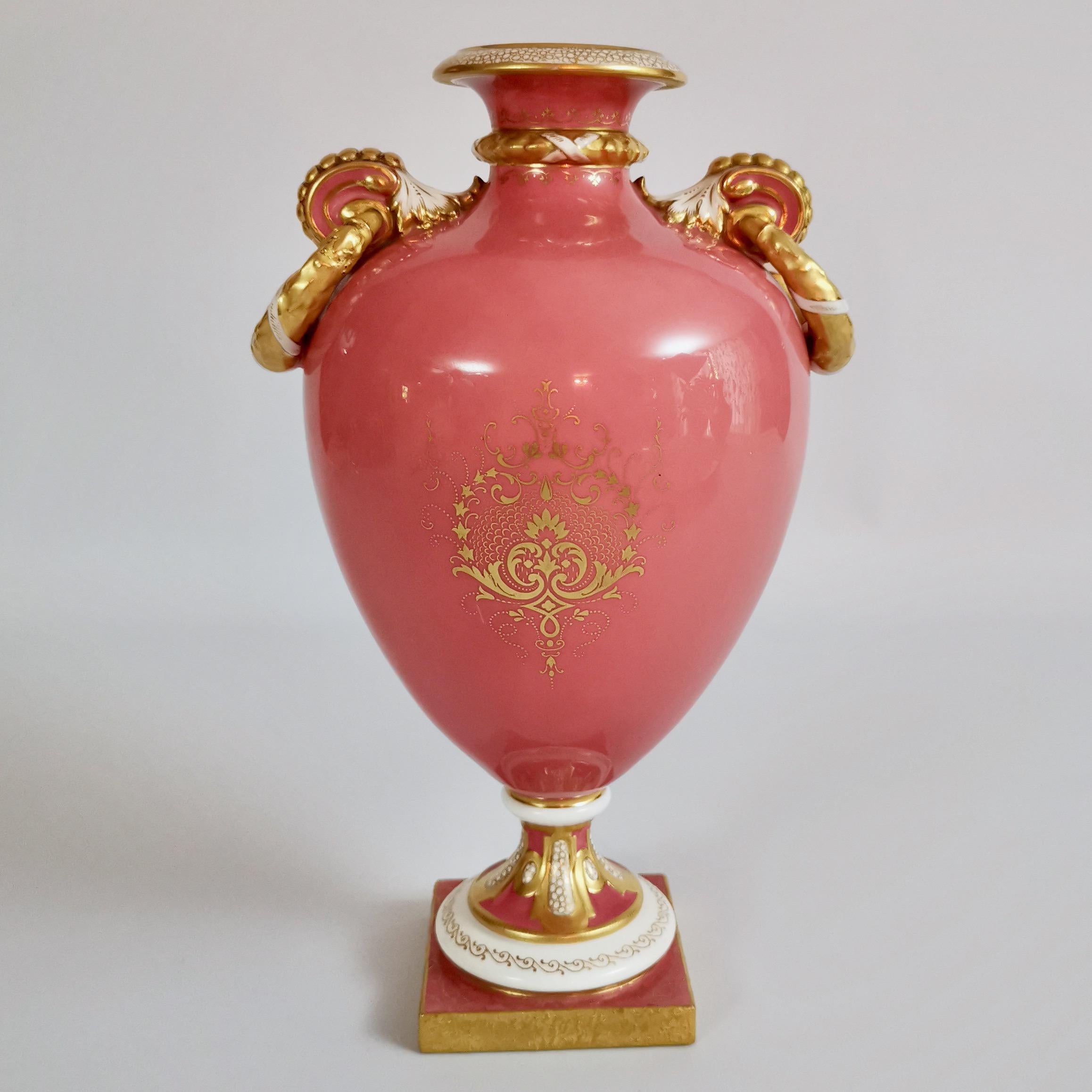 Royal Worcester Vase, Pink with Flowers and Fruits, Signed William Hawkins, 1917 In Good Condition In London, GB