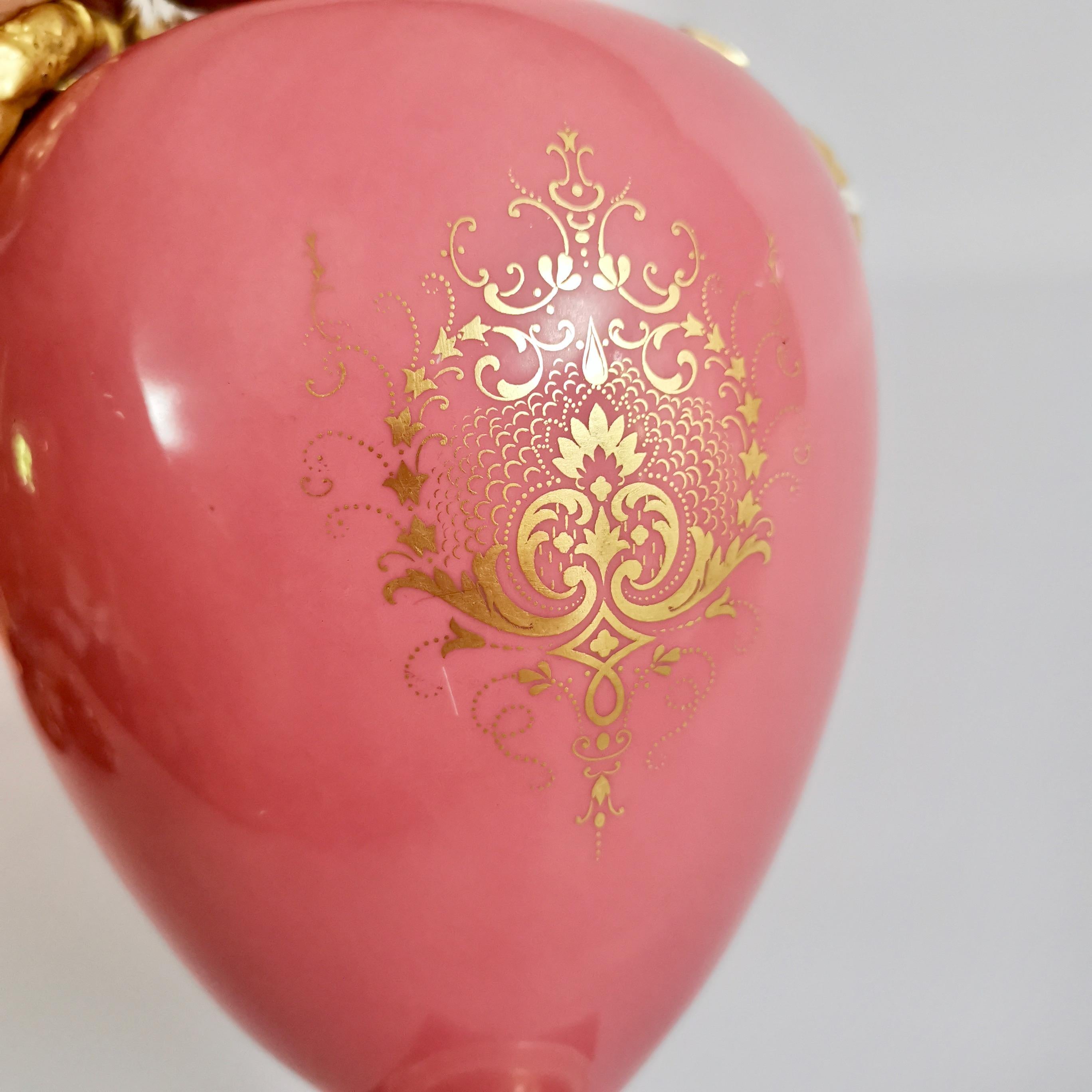 Early 20th Century Royal Worcester Vase, Pink with Flowers and Fruits, Signed William Hawkins, 1917