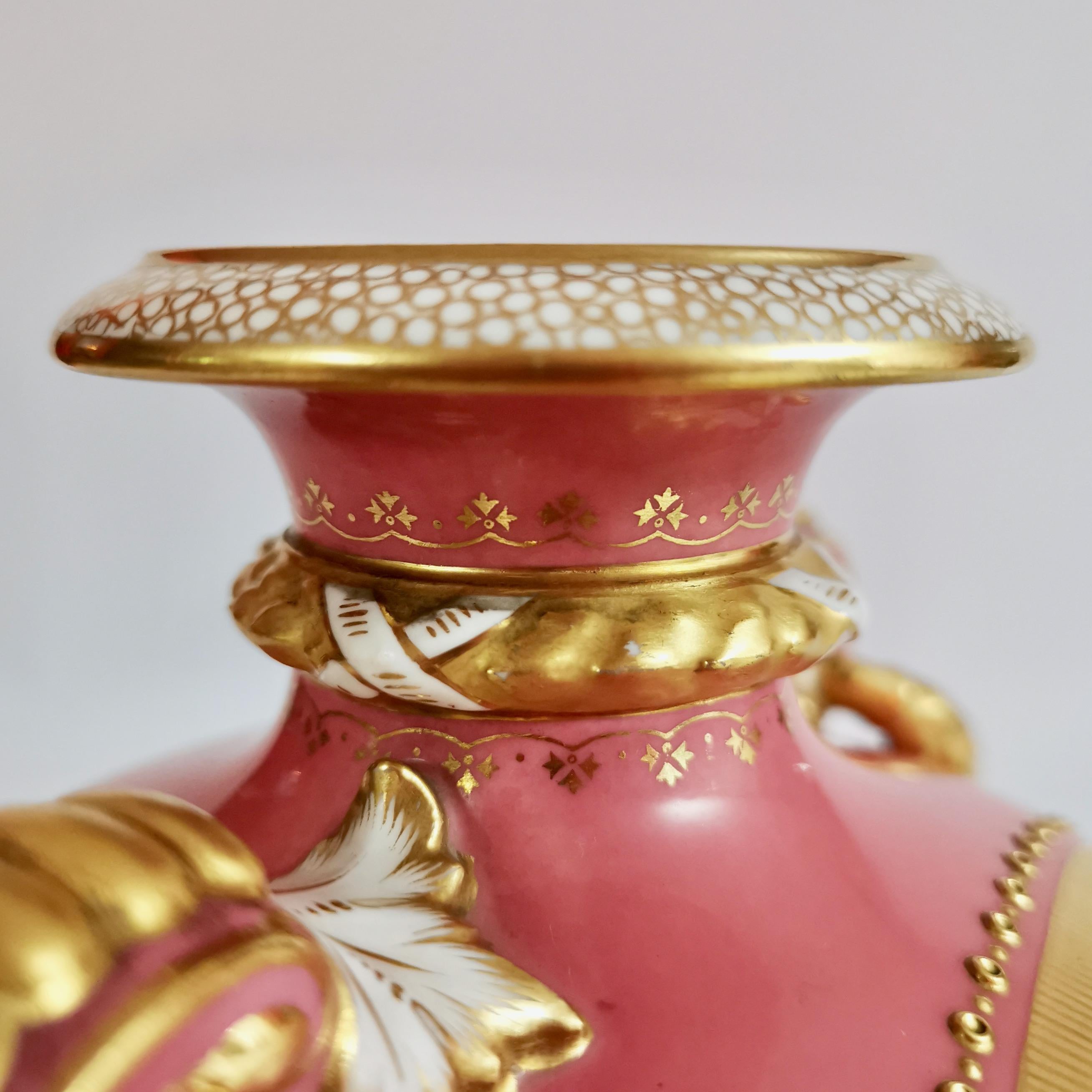 Royal Worcester Vase, Pink with Flowers and Fruits, Signed William Hawkins, 1917 1