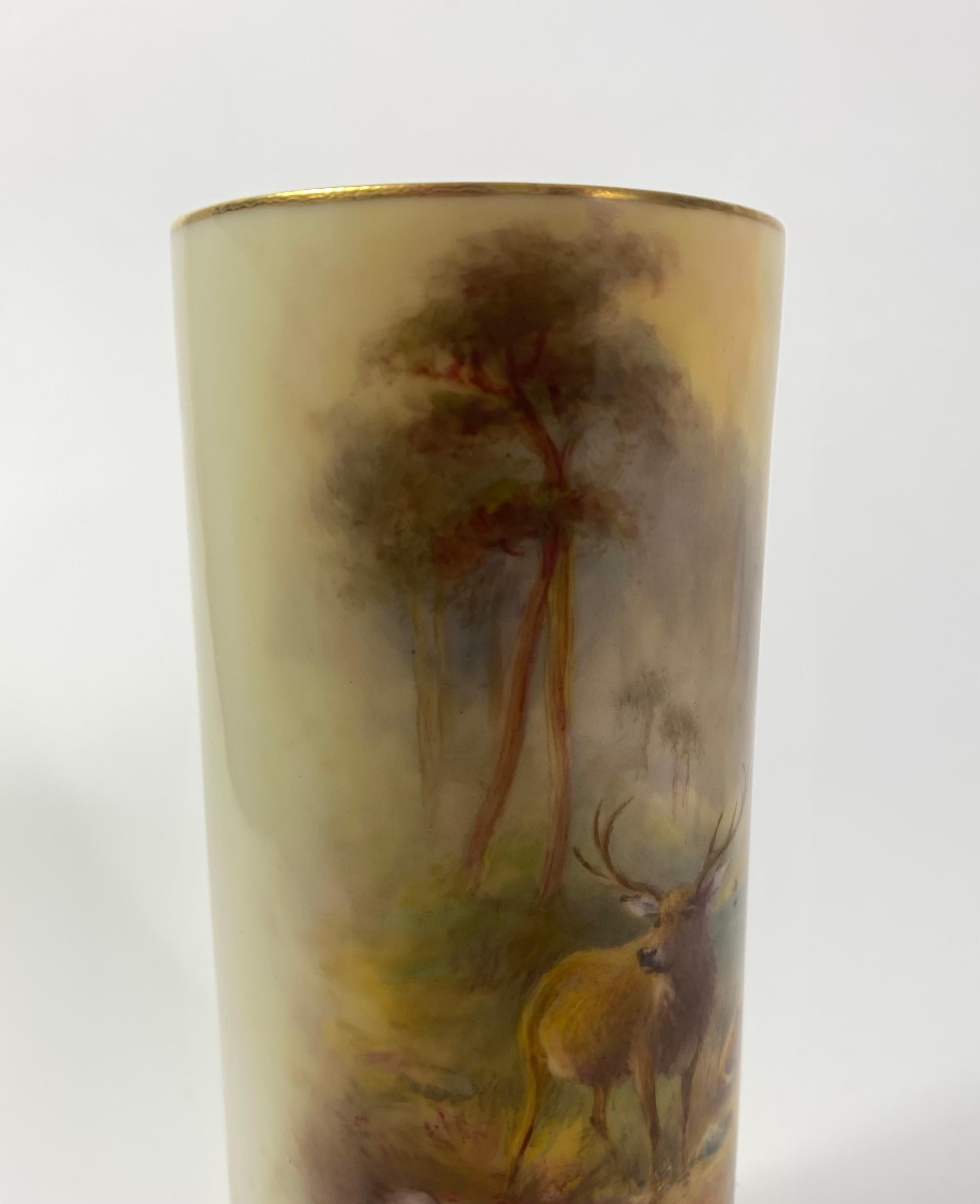 English Royal Worcester vase, Stags, Harry Stinton, D. 1934