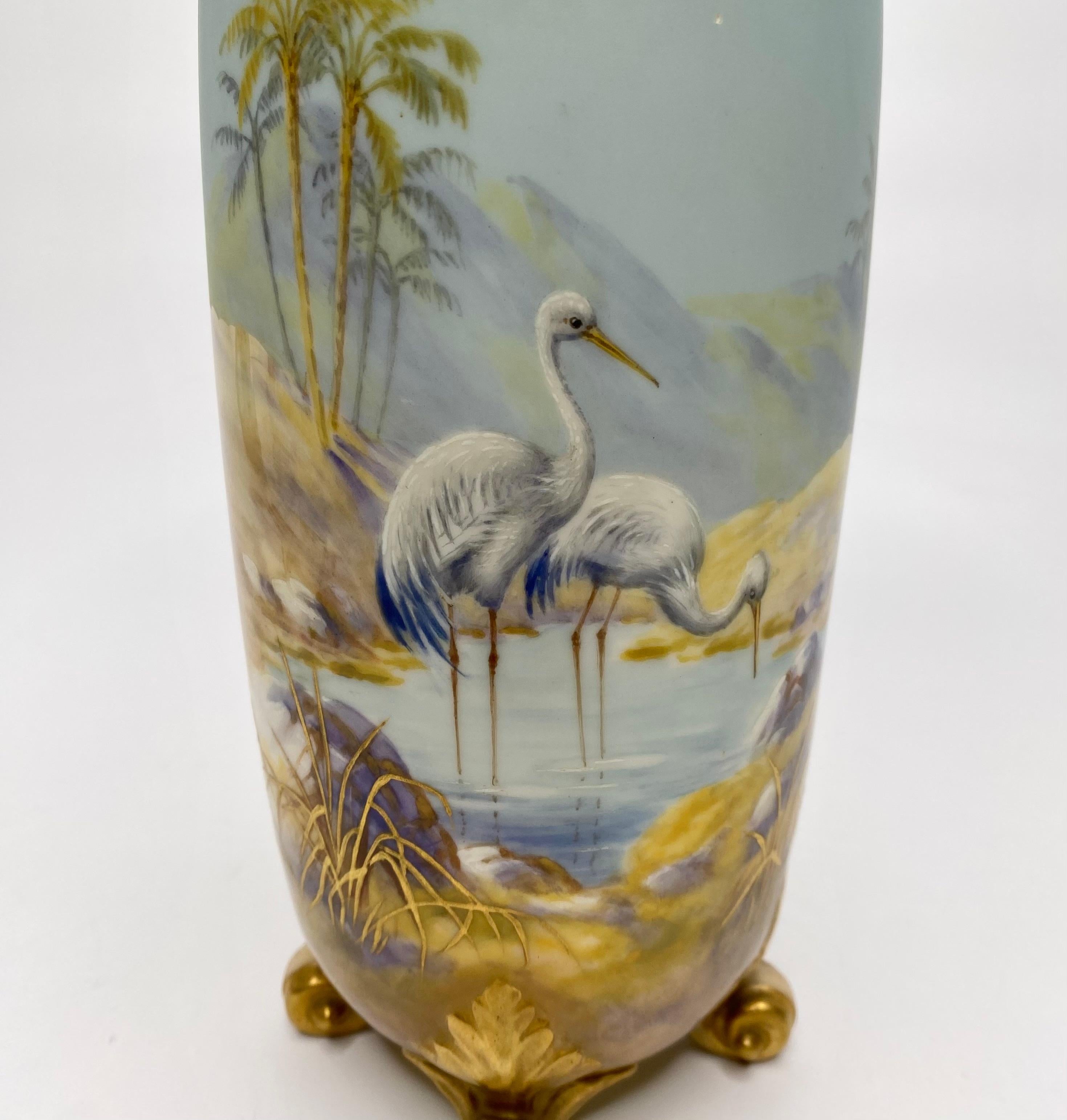 Fired Royal Worcester vase. Storks, by George Johnson, d. 1919. For Sale