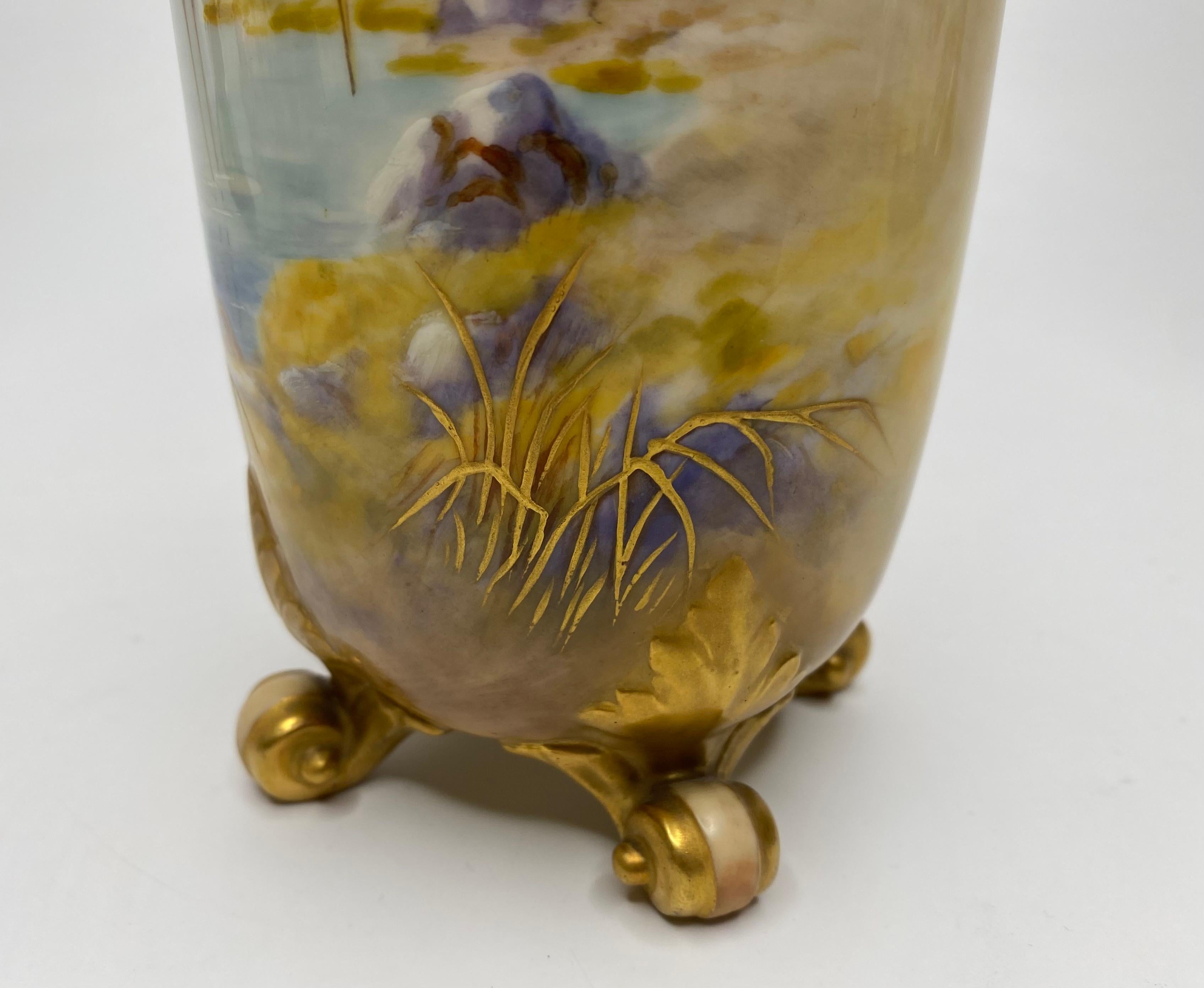 Early 20th Century Royal Worcester vase. Storks, by George Johnson, d. 1919. For Sale