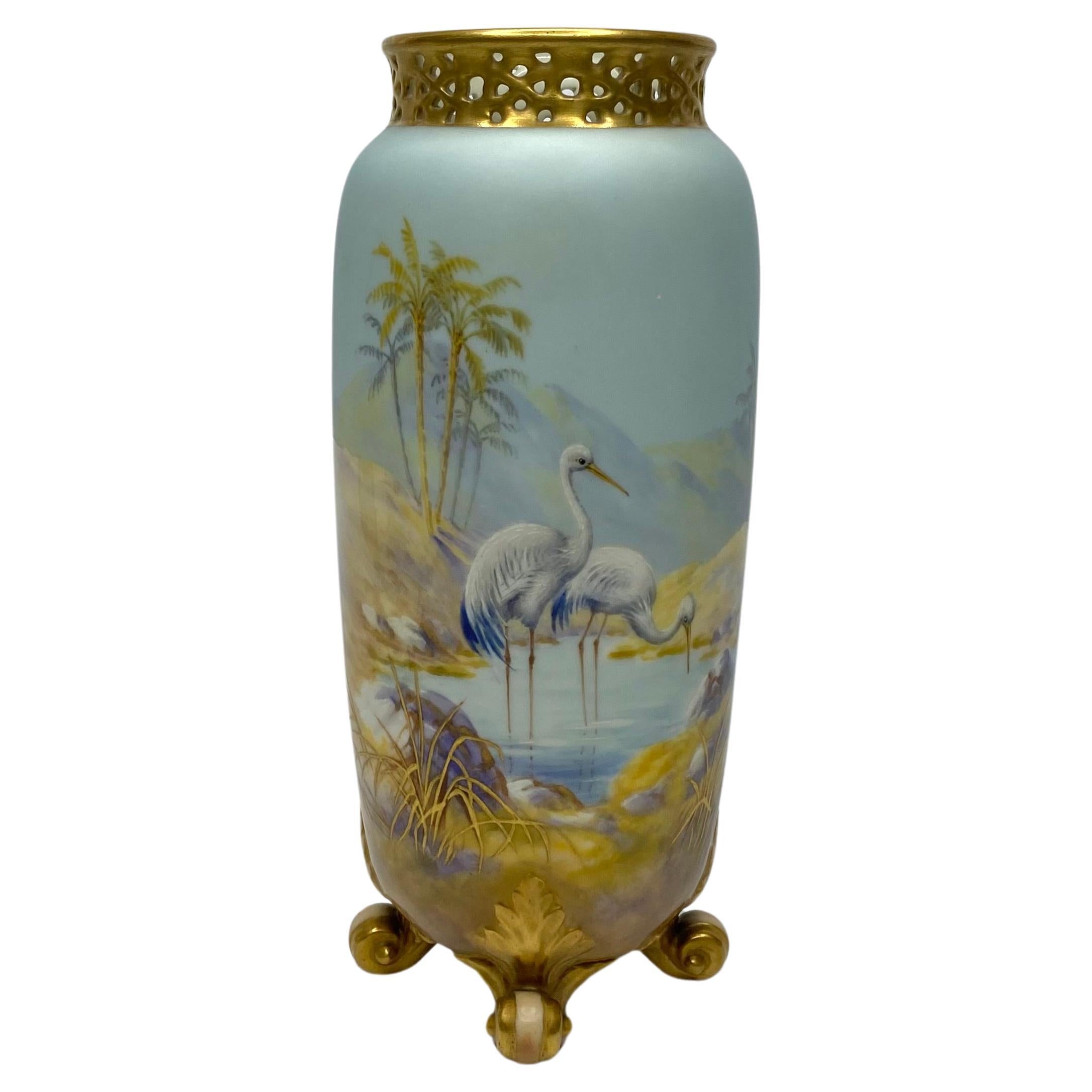 Royal Worcester vase. Storks, by George Johnson, d. 1919. For Sale