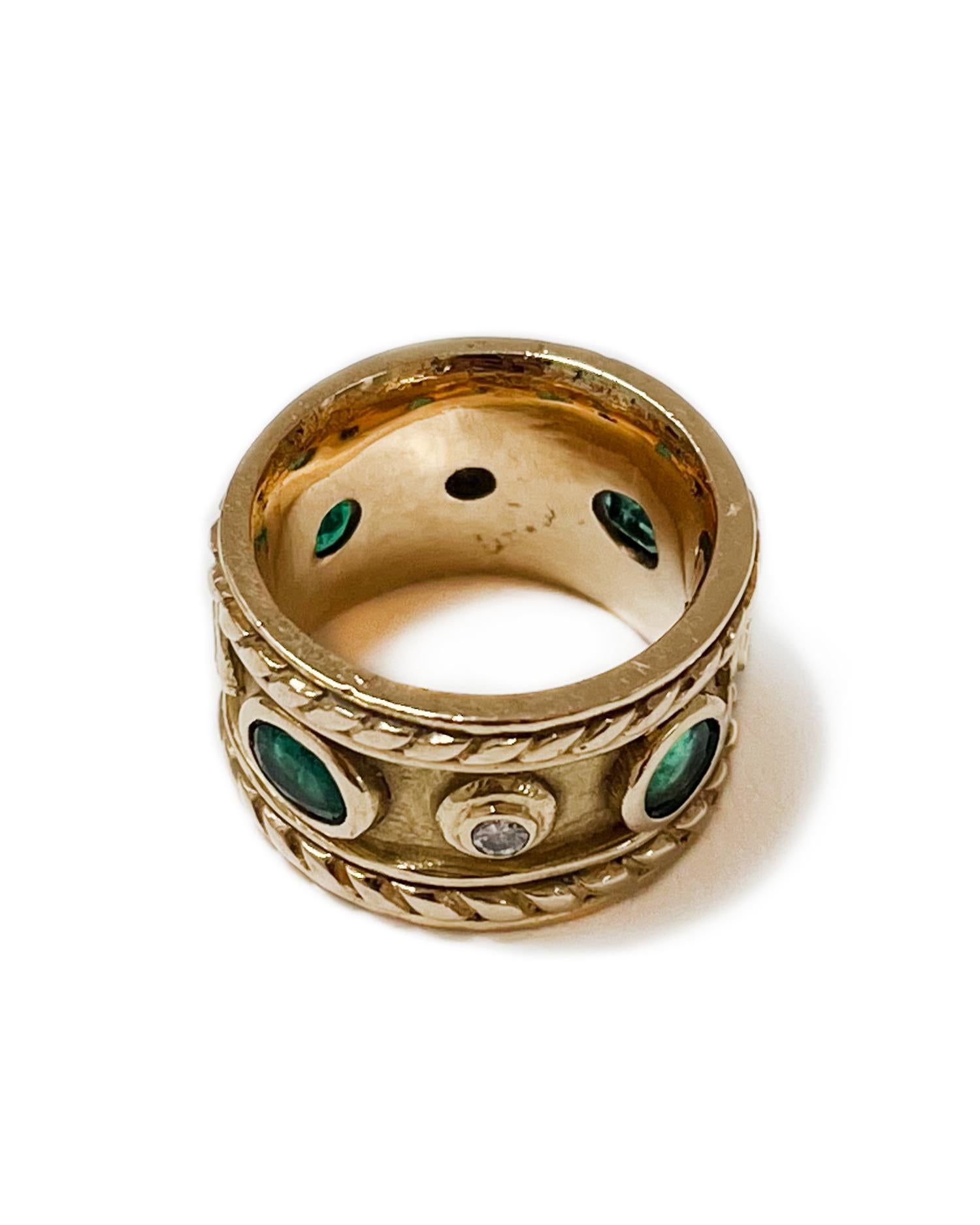 Contemporary Royalty Band Ring in Emerald, Diamond and 14k Yellow Gold