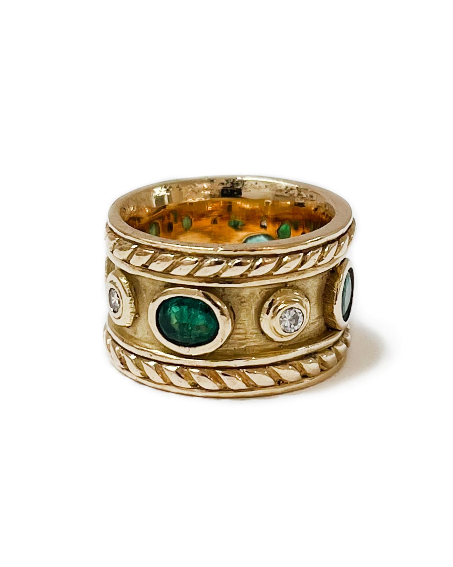 Oval Cut Royalty Band Ring in Emerald, Diamond and 14k Yellow Gold
