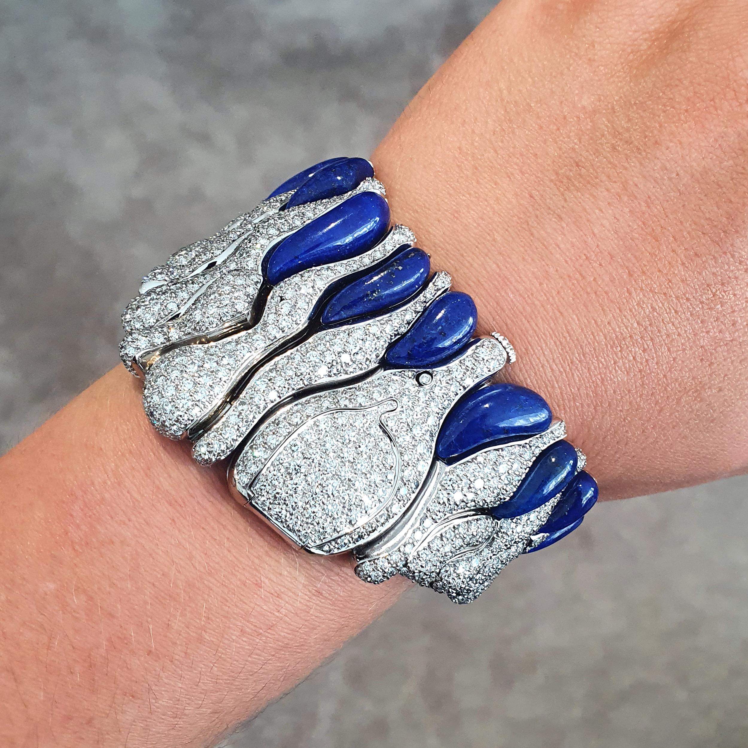Royama Diamond Lapis Lazuli White Gold 18K Bracelet Watch For Sale 4