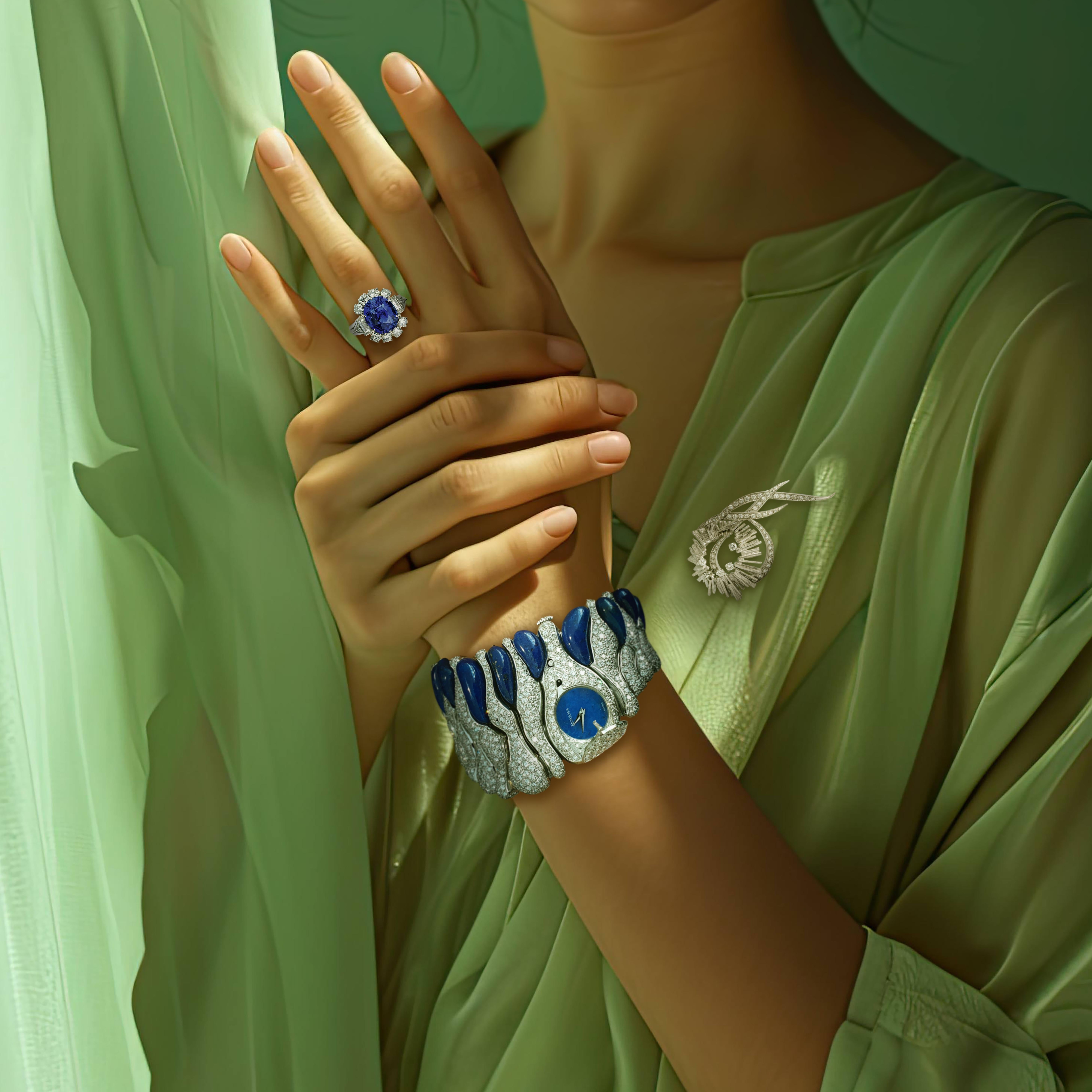 Royama Montre-bracelet en or blanc 18 carats, lapis-lazuli et diamants en vente 6