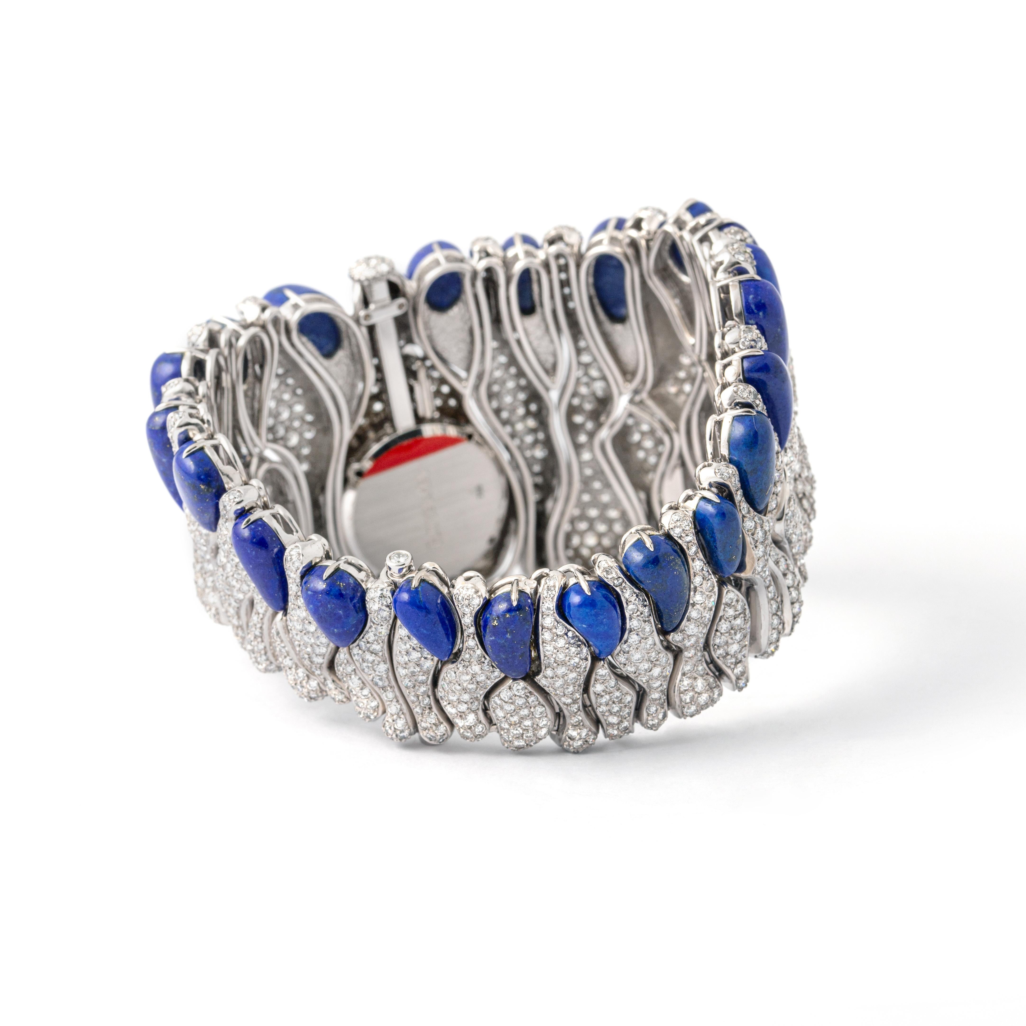 Royama Diamond Lapis Lazuli White Gold 18K Bracelet Watch For Sale 1