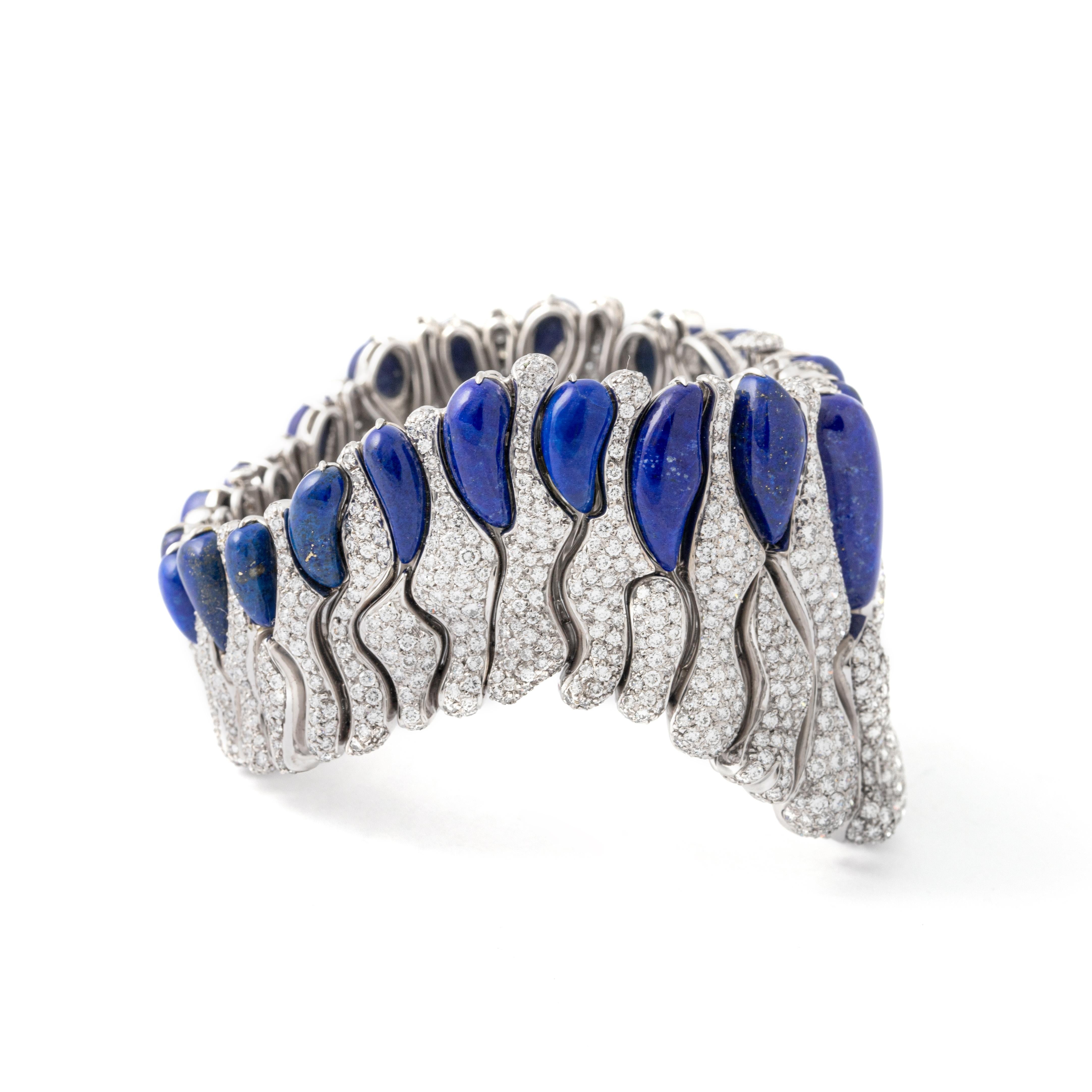 Royama Diamond Lapis Lazuli White Gold 18K Bracelet Watch For Sale 1