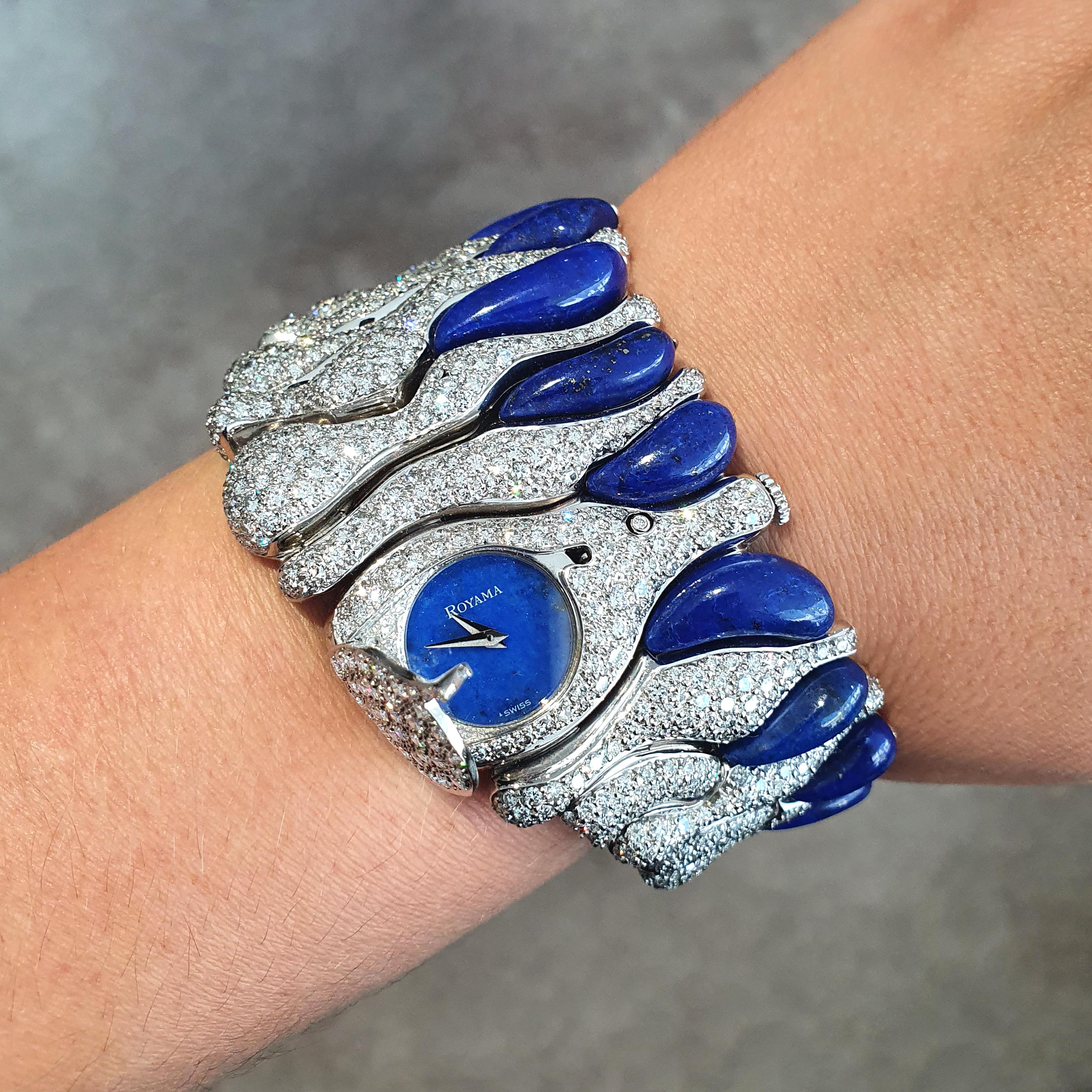 Royama Diamond Lapis Lazuli White Gold 18K Bracelet Watch For Sale 3
