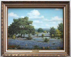 "OAKS AND BLUEBONNET" TEXAS HILL COUNTRY FRAMED 23 X 29