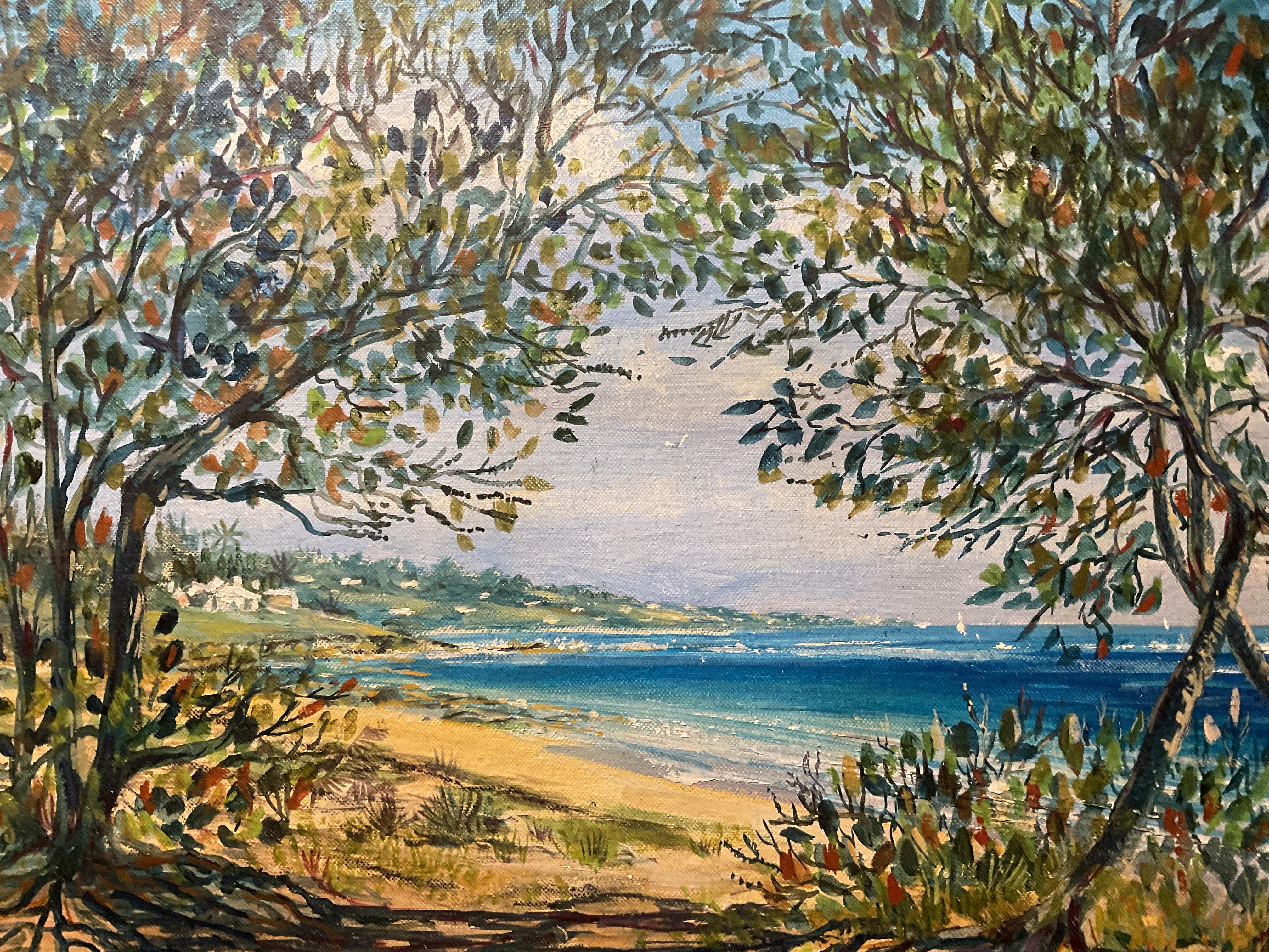Bunte Traubenbucht, Bermudas Ölgemälde von Royce W. Baxter, 1969 – Painting von Royce Woolloton Baxter