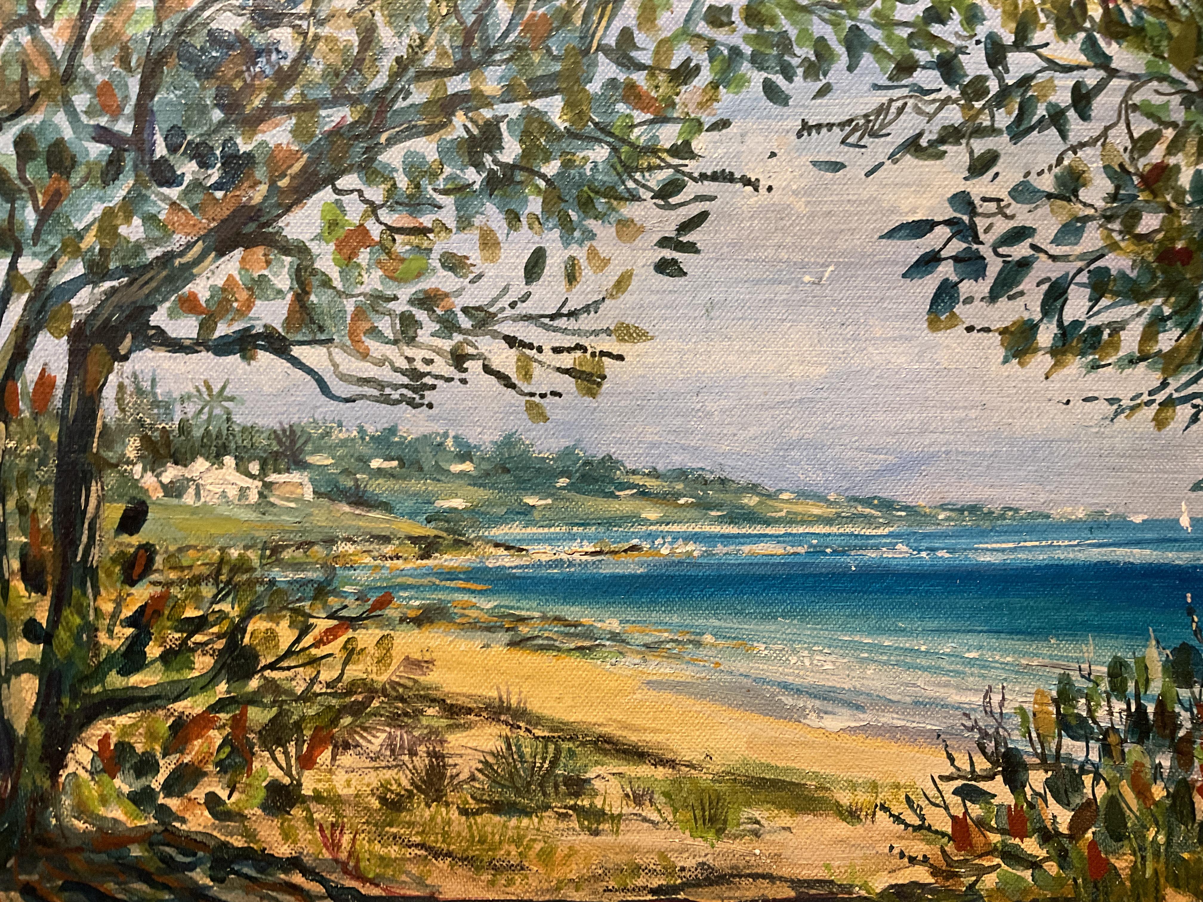 Bunte Traubenbucht, Bermudas Ölgemälde von Royce W. Baxter, 1969 (Post-Impressionismus), Painting, von Royce Woolloton Baxter