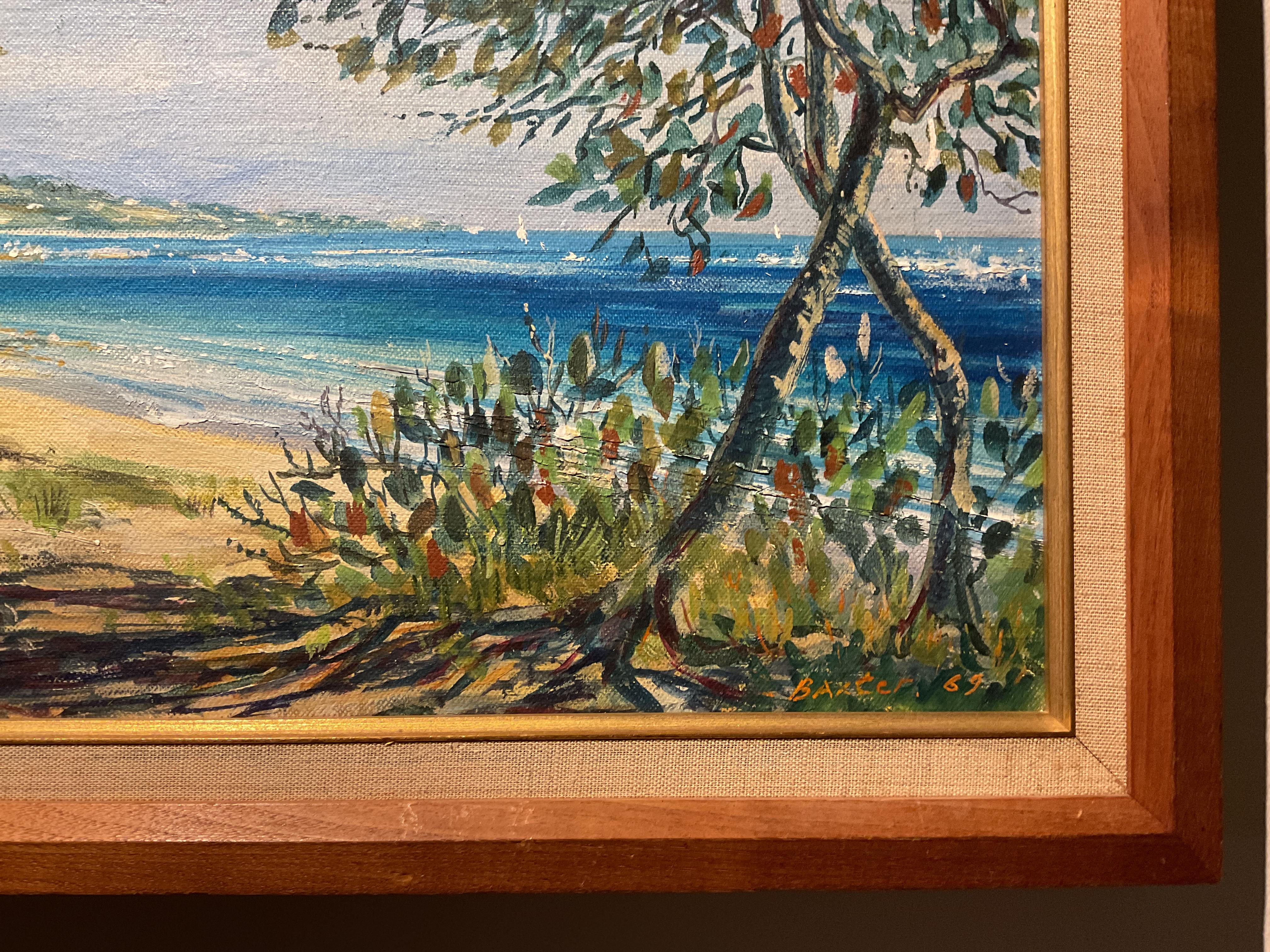 Bunte Traubenbucht, Bermudas Ölgemälde von Royce W. Baxter, 1969 (Braun), Landscape Painting, von Royce Woolloton Baxter