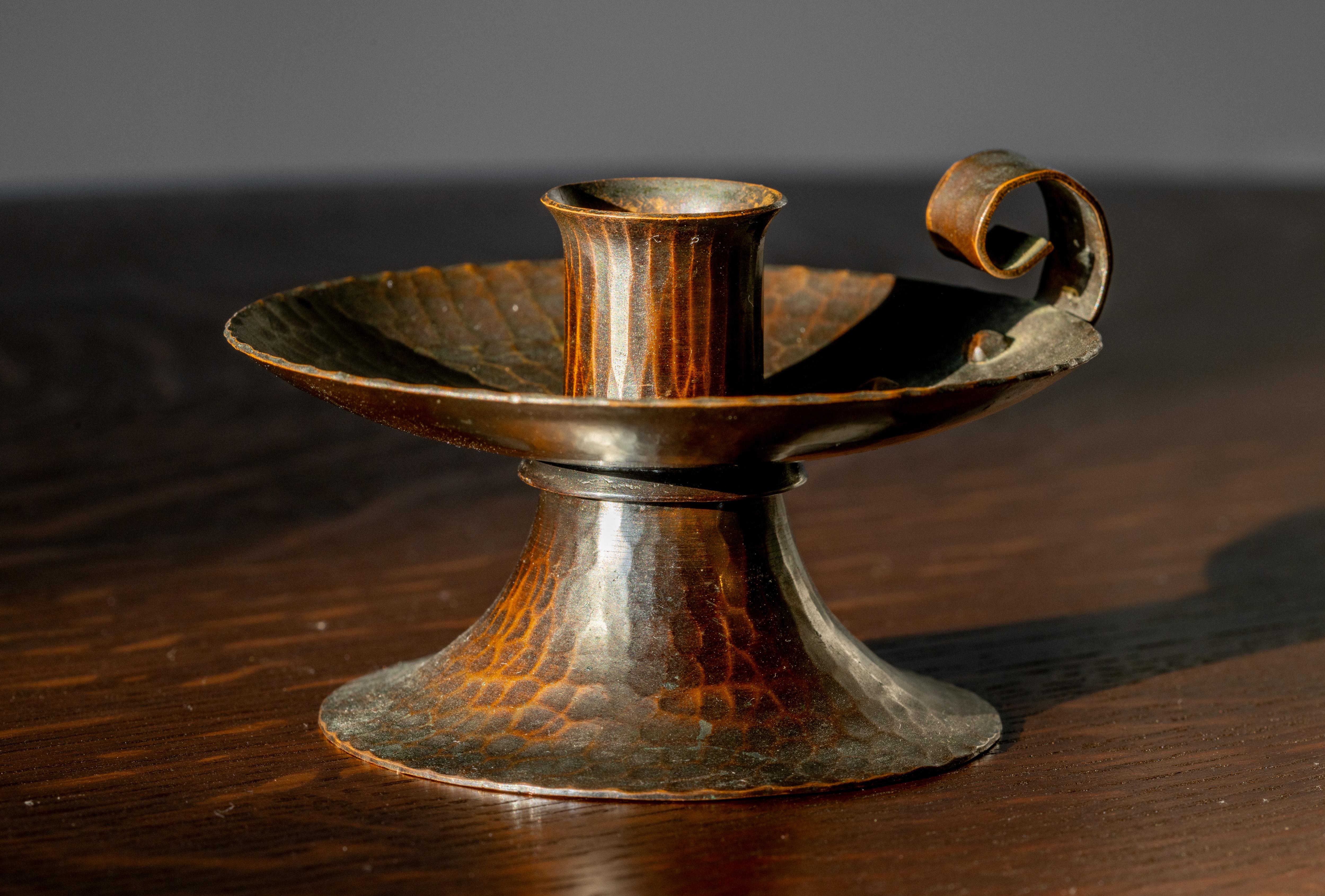 Hammered Copper Candlestick - Sculpture by Roycroft