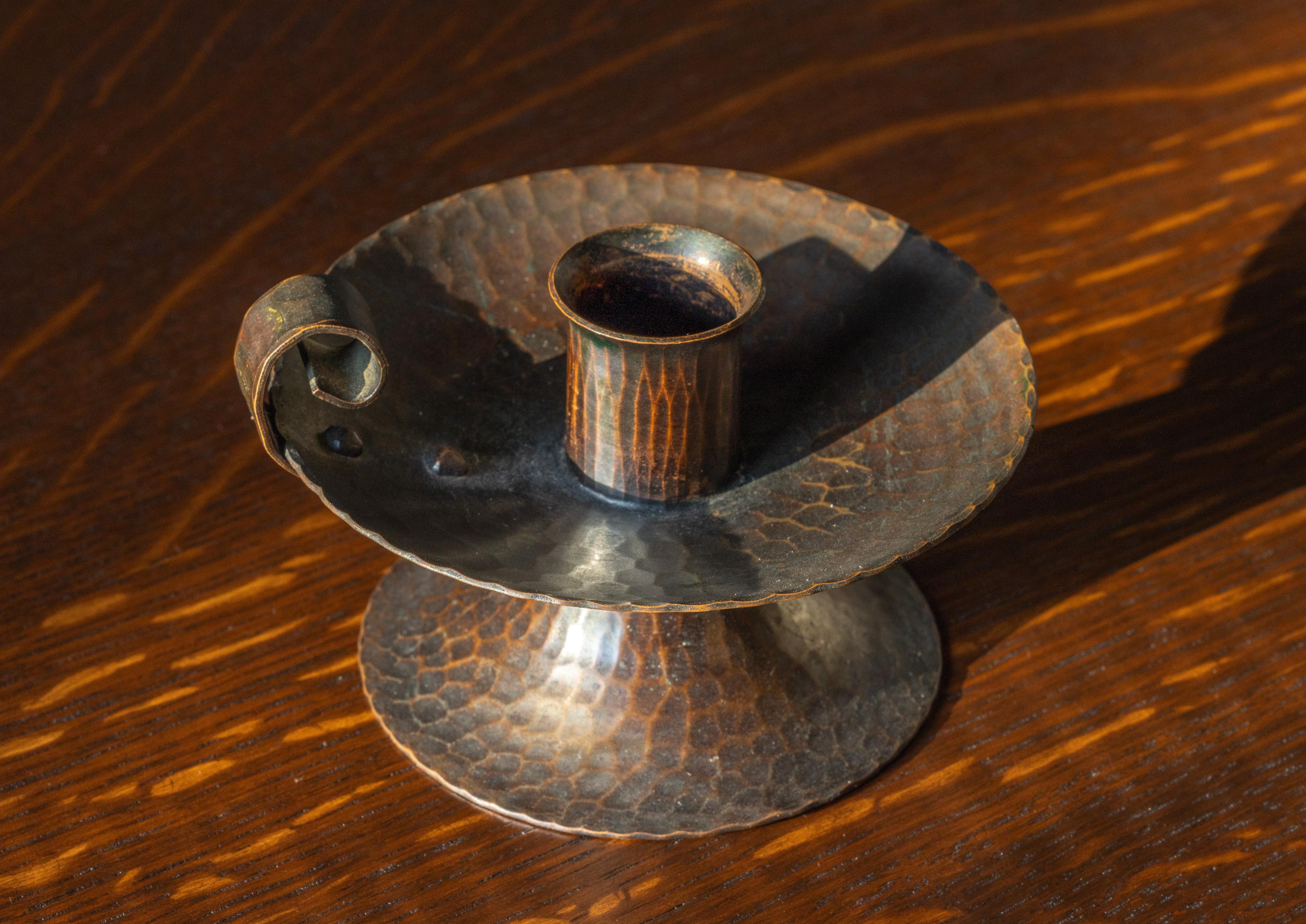Hammered Copper Candlestick - Aesthetic Movement Sculpture by Roycroft