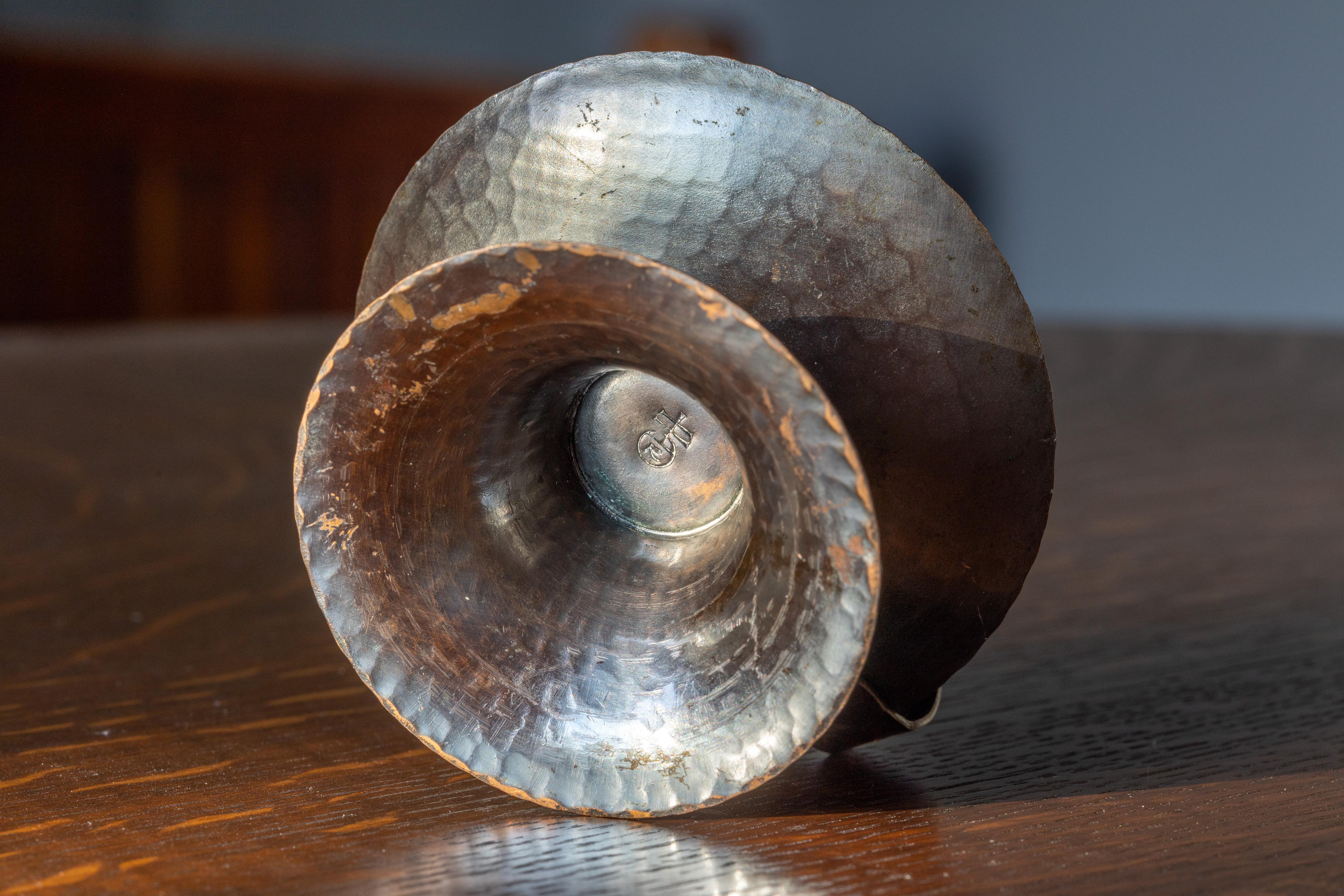 Hammered Copper Candlestick - Beige Abstract Sculpture by Roycroft