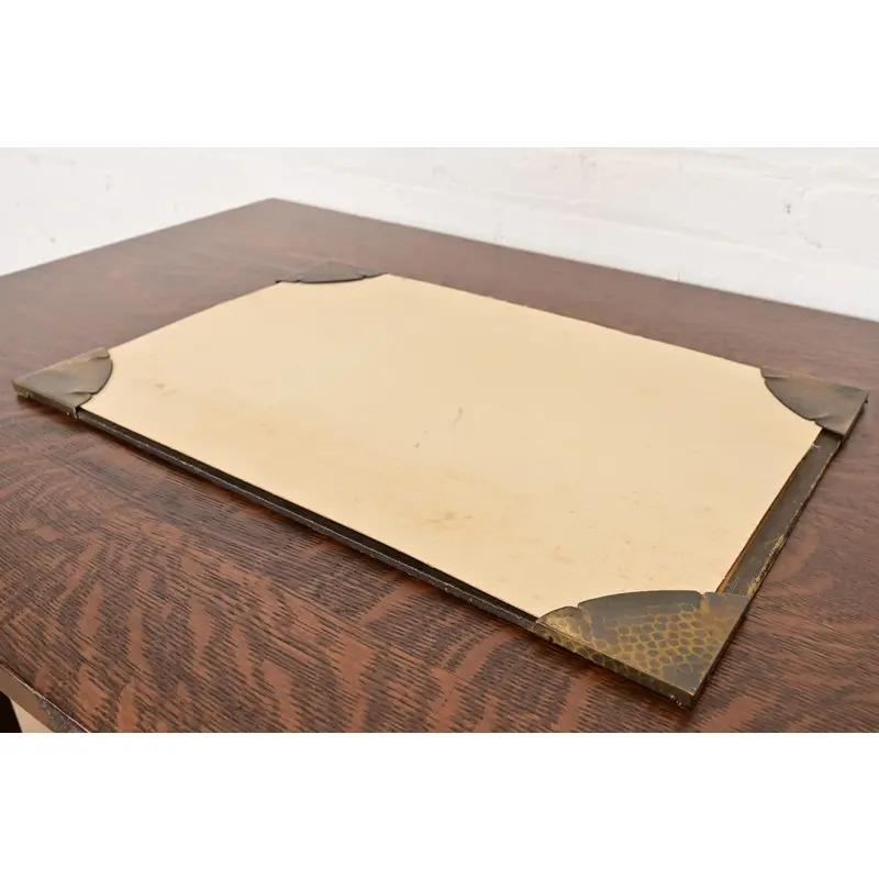 American Roycroft Arts & Crafts Blotter Corners With Desk Blotter, Circa 1920s For Sale