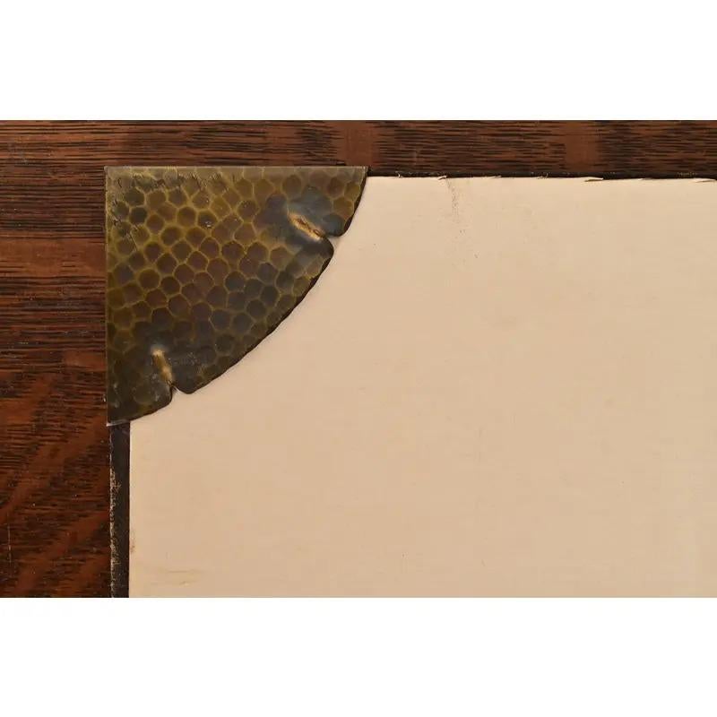 Brass Roycroft Arts & Crafts Blotter Corners With Desk Blotter, Circa 1920s For Sale