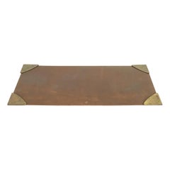 Roycroft Arts & Crafts Brass Finished Blotter Corners With Leather Desk Blotter