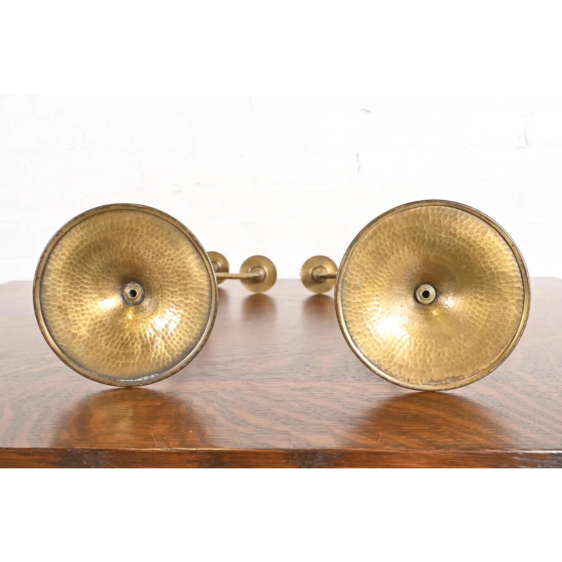 Roycroft Arts & Crafts Brass Finished Hammered Copper Candelabras, Pair For Sale 5