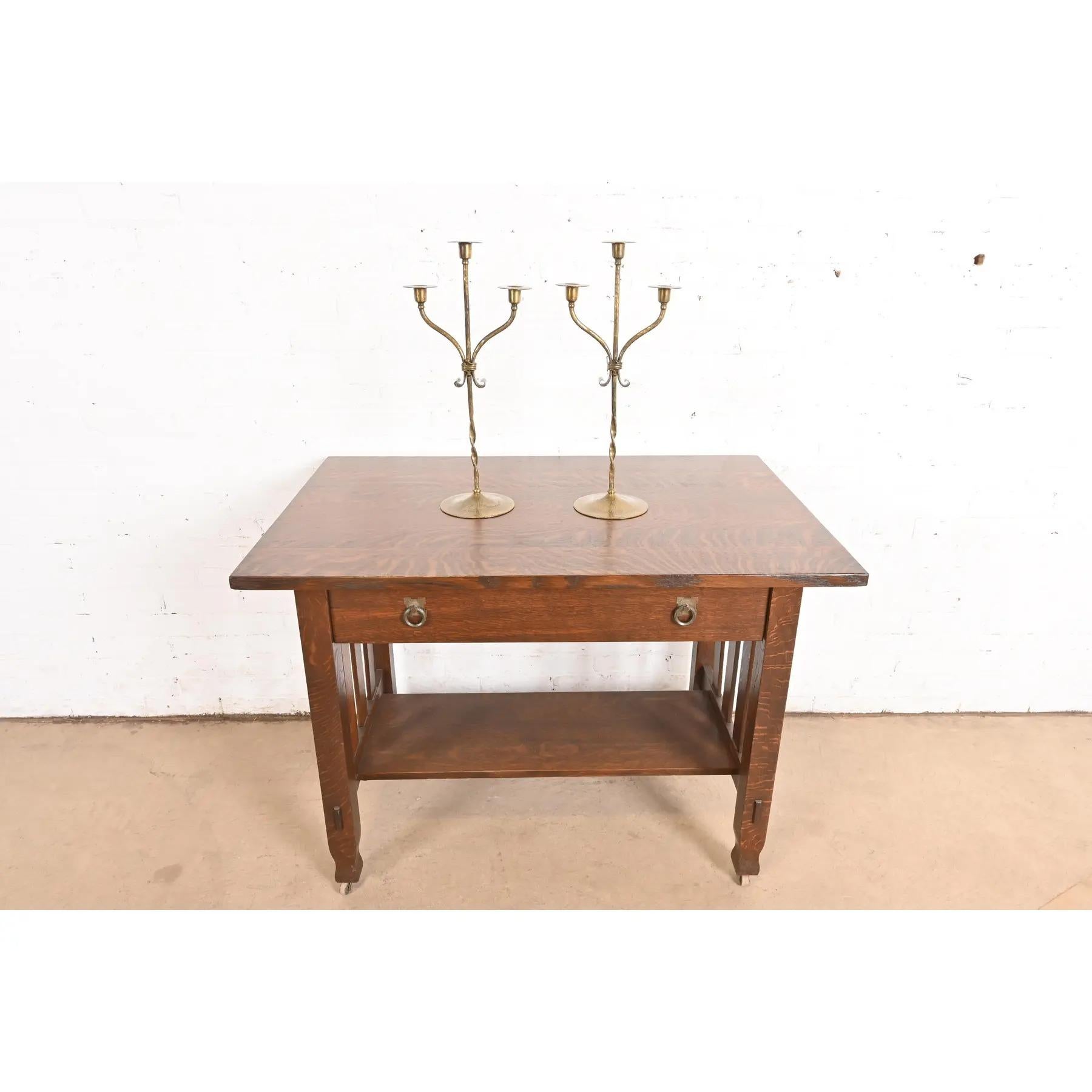 Roycroft Arts & Crafts Brass Finished Hammered Copper Candelabras, Pair For Sale 7