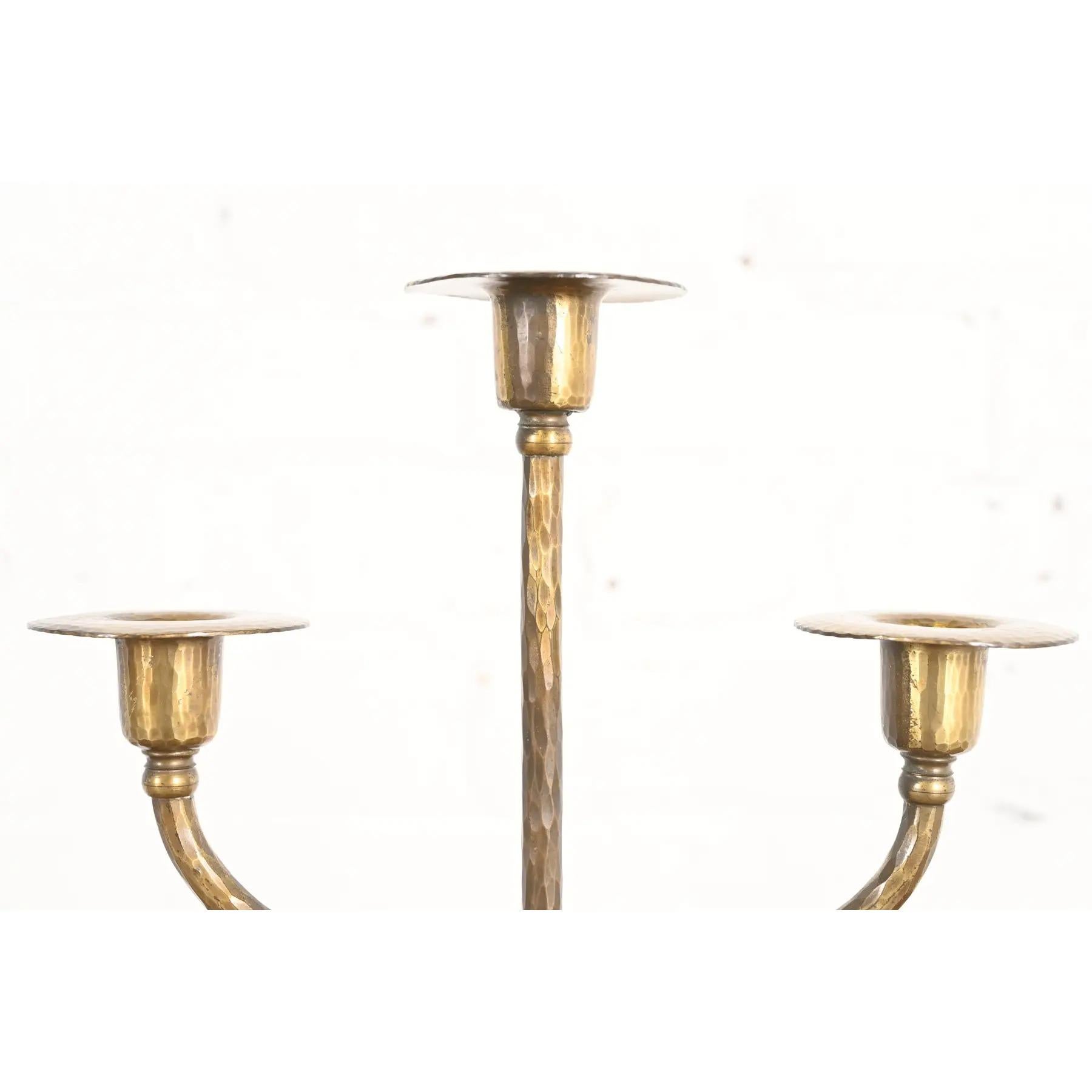 Roycroft Arts & Crafts Brass Finished Hammered Copper Candelabras, Pair For Sale 1