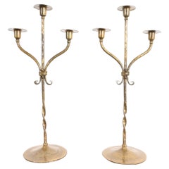 Roycroft Arts & Crafts Brass Finished Hammered Copper Candelabras, Pair