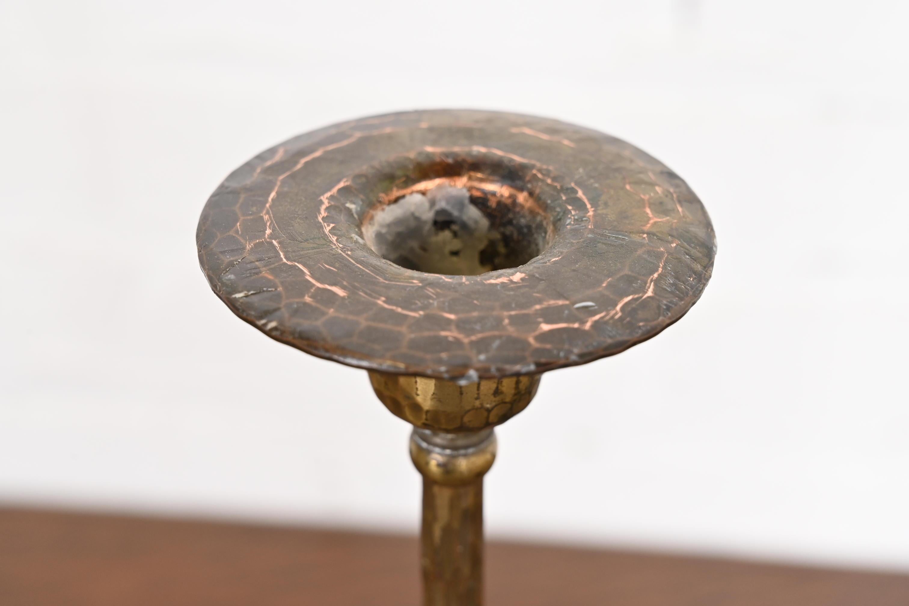 Roycroft Arts & Crafts Brass Finished Hammered Copper Candlesticks, Pair 1