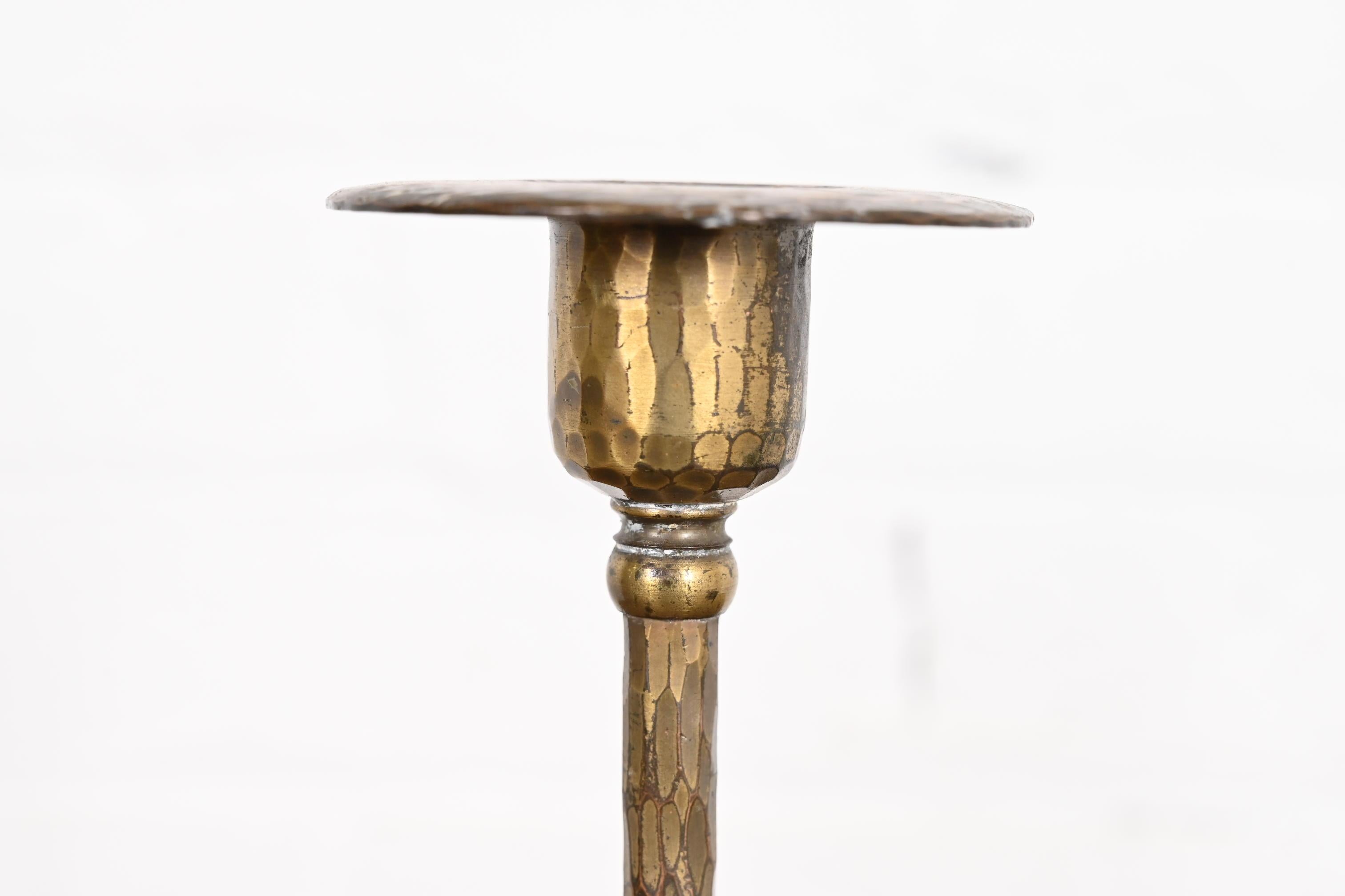 Roycroft Arts & Crafts Brass Finished Hammered Copper Candlesticks, Pair 2
