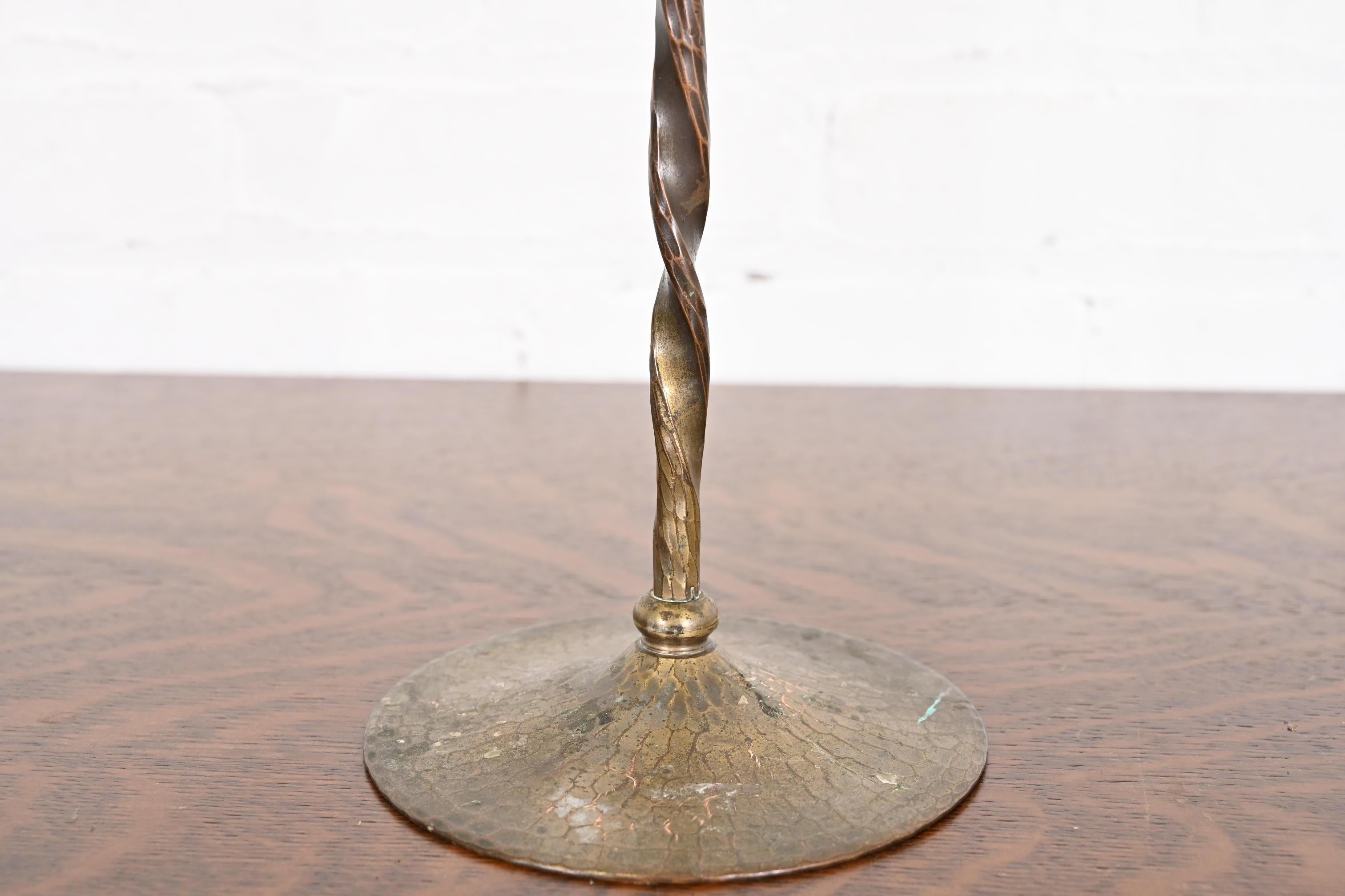 Roycroft Arts & Crafts Brass Finished Hammered Copper Candlesticks, Pair 3
