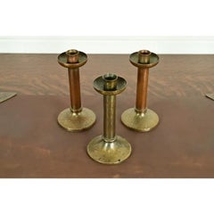 Roycroft Arts & Crafts Brass Finished Hammered Copper Candlesticks, Set of Three
